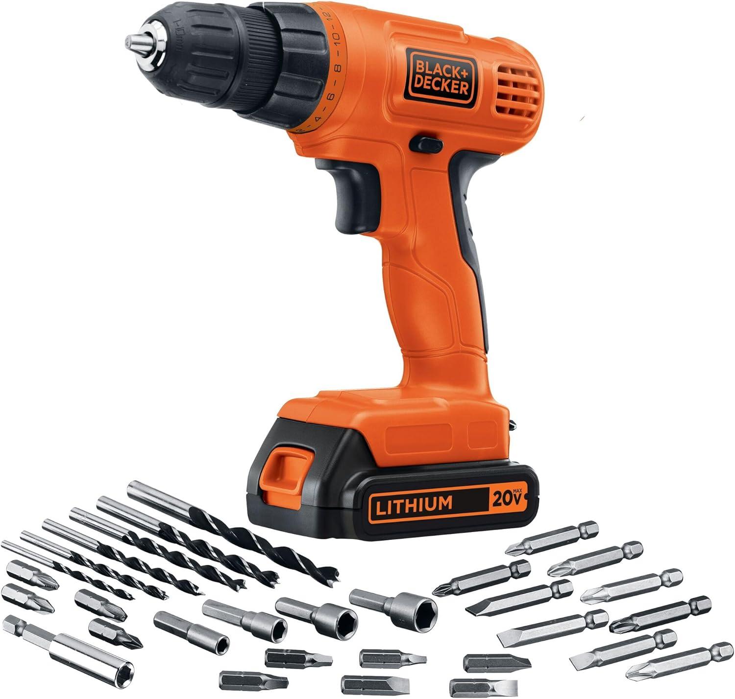 imageBLACKDECKER 20V MAX POWERCONNECT Power Drill Cordless Drill Driver Electric Screwdriver with 30 Piece Bit Set Battery and Charger Included LD120VA