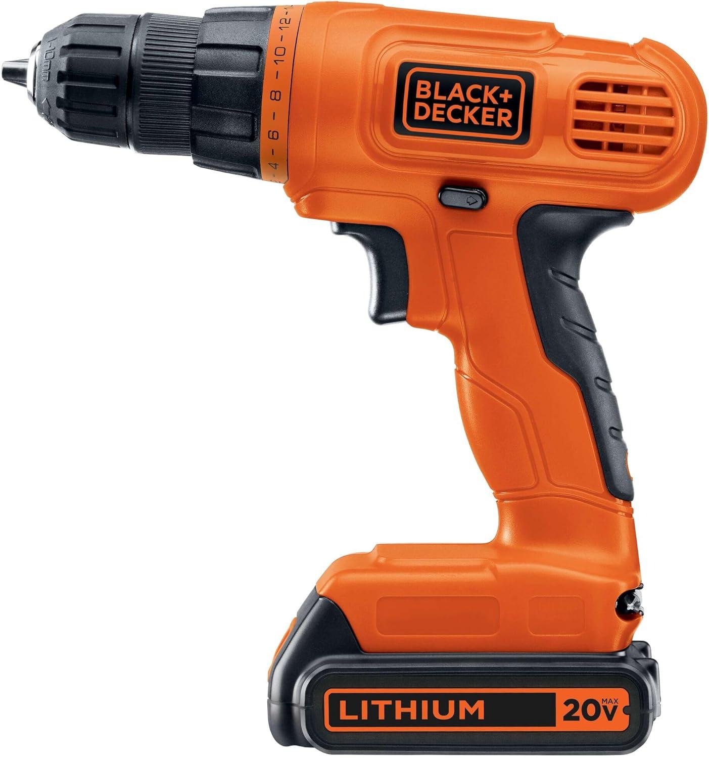 imageBLACKDECKER 20V MAX POWERCONNECT Power Drill Cordless Drill Driver Electric Screwdriver with 30 Piece Bit Set Battery and Charger Included LD120VA