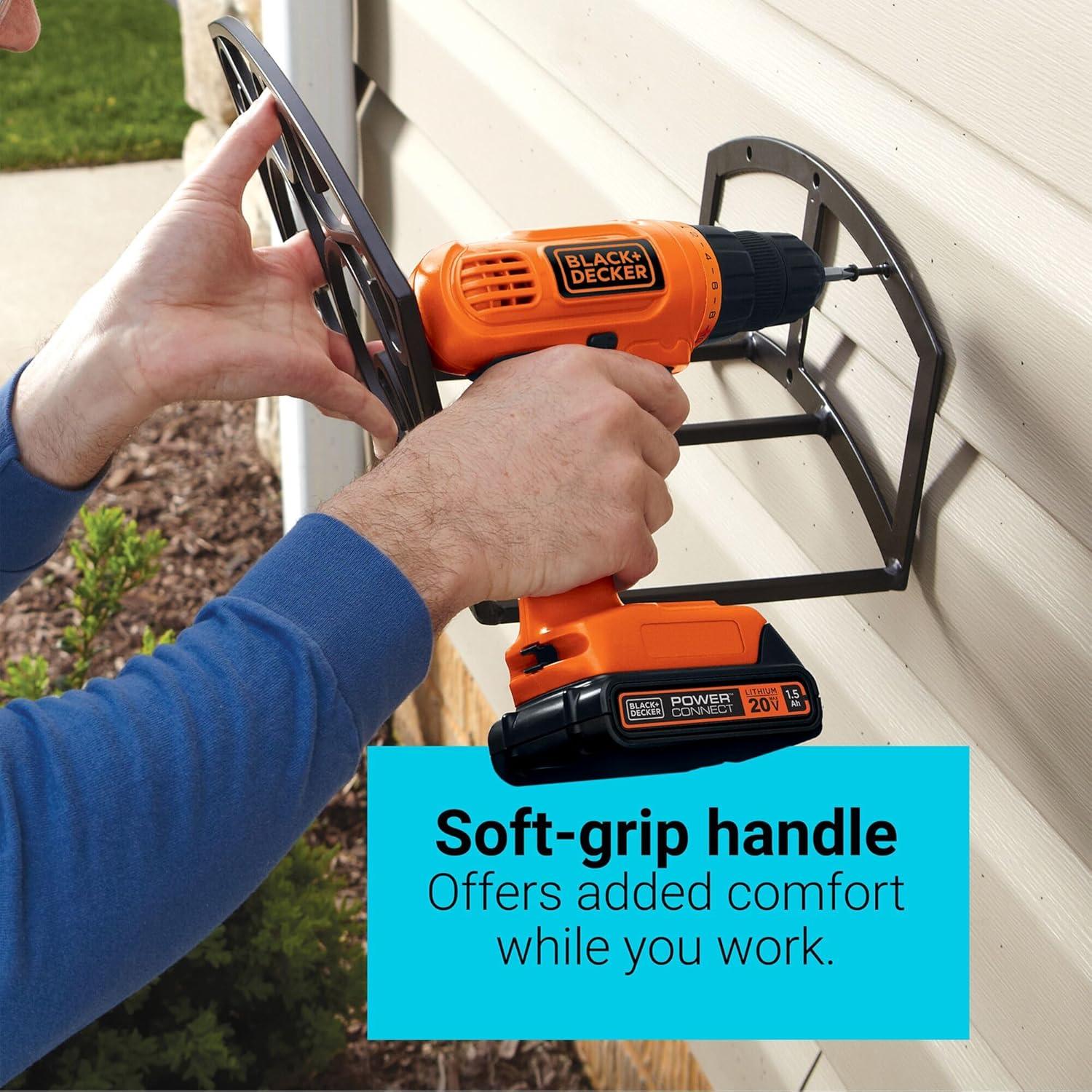imageBLACKDECKER 20V MAX POWERCONNECT Power Drill Cordless Drill Driver Electric Screwdriver with 30 Piece Bit Set Battery and Charger Included LD120VA