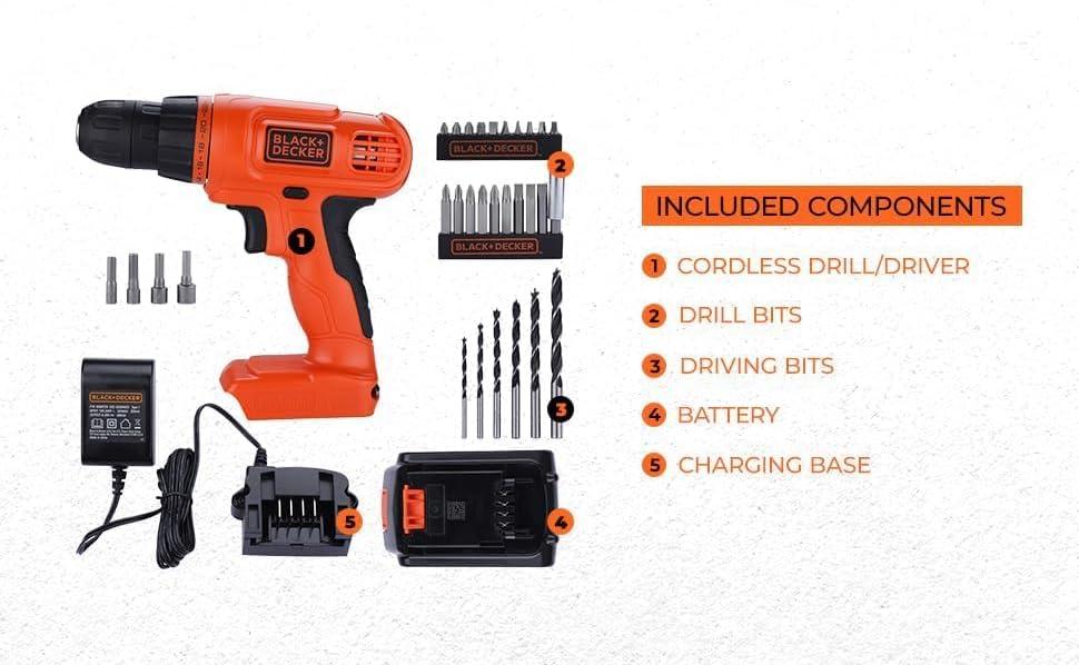 imageBLACKDECKER 20V MAX POWERCONNECT Power Drill Cordless Drill Driver Electric Screwdriver with 30 Piece Bit Set Battery and Charger Included LD120VA