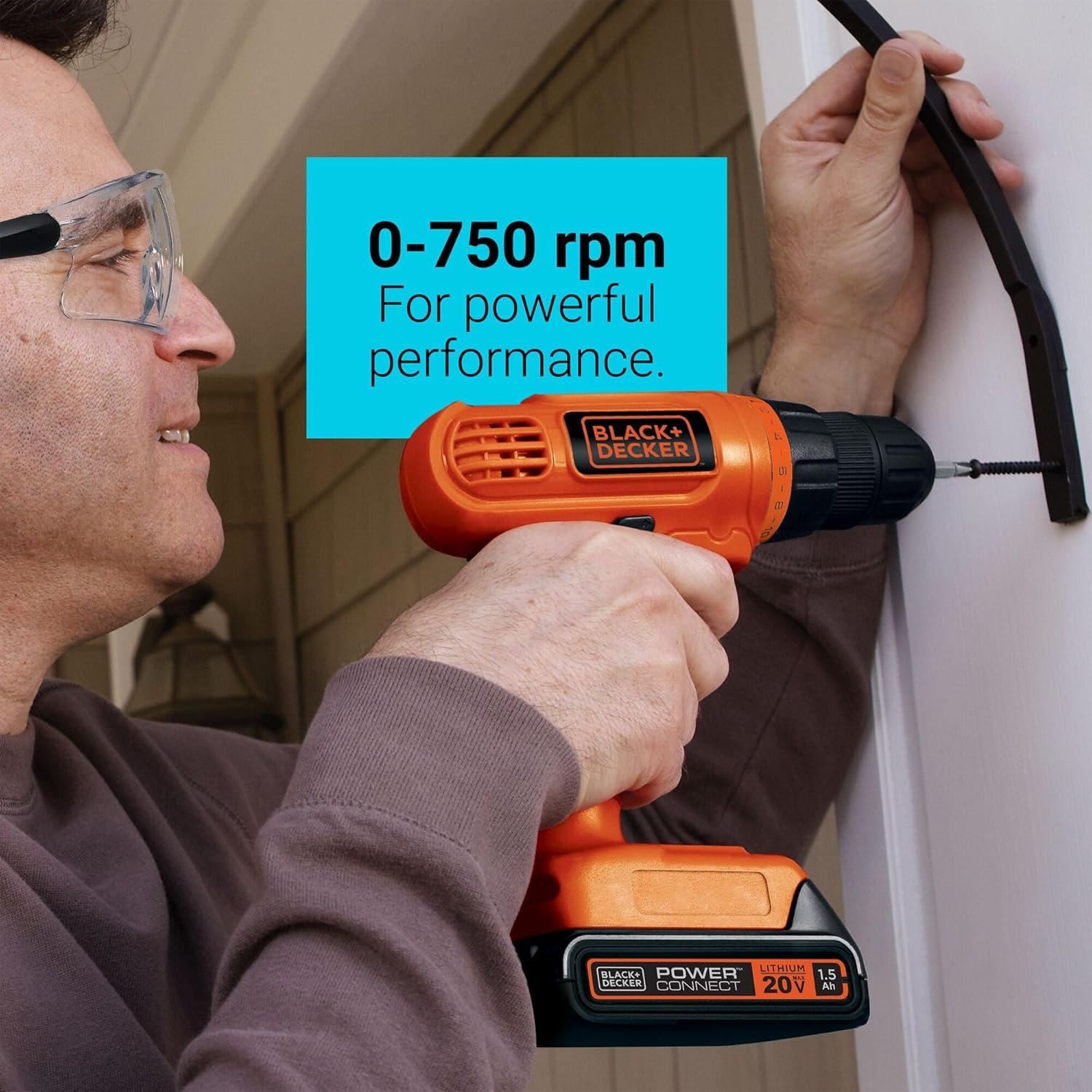 imageBLACKDECKER 20V MAX POWERCONNECT Power Drill Cordless Drill Driver Electric Screwdriver with 30 Piece Bit Set Battery and Charger Included LD120VA