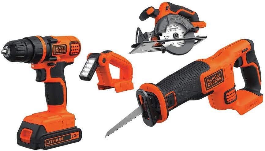 imageBLACKDECKER 20V MAX Power Tool Combo Kit 4Tool Cordless Power Tool Set with 2 Batteries and Charger BD4KITCDCRL20V 4Tool Kit