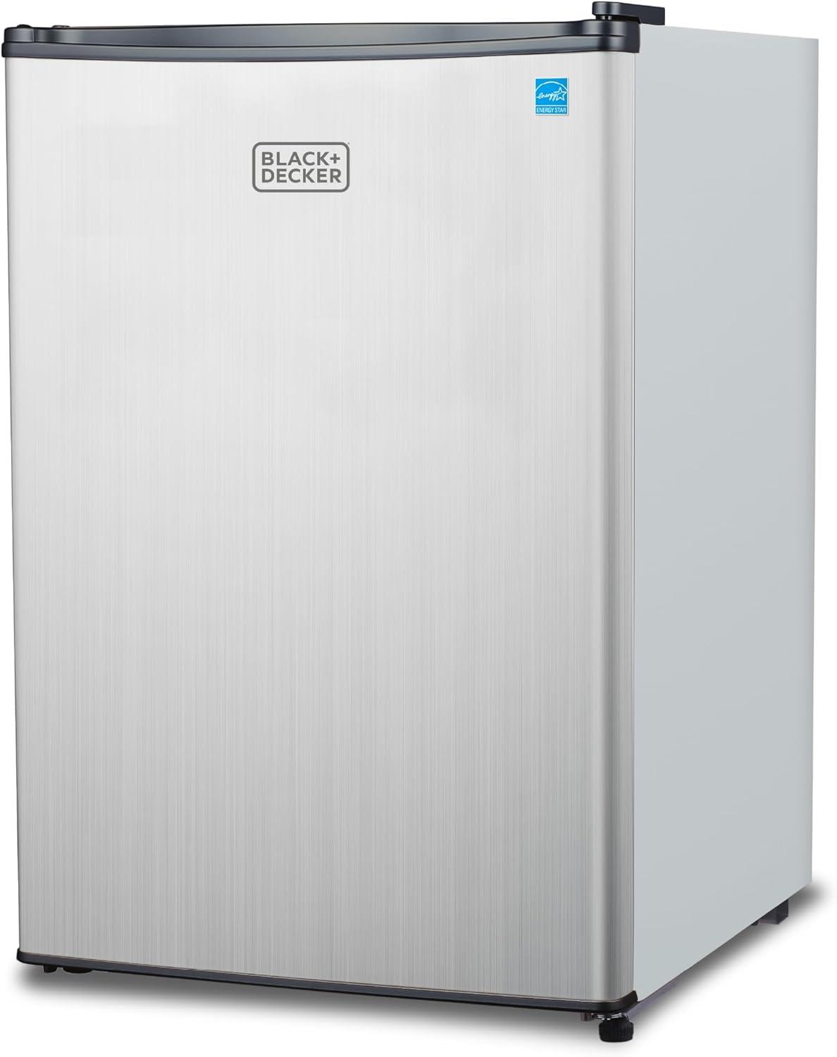 imageBLACKDECKER 25 Cu Ft Compact Refrigerator ENERGY STAR Certified Single Door Mini Fridge with Chiller Compartment Personal Fridge for Home or Dorm Room R600a Refrigerant BCRK25VStainless LookSilver