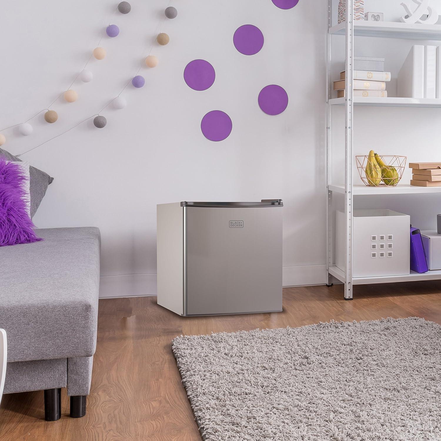 imageBLACKDECKER 25 Cu Ft Compact Refrigerator ENERGY STAR Certified Single Door Mini Fridge with Chiller Compartment Personal Fridge for Home or Dorm Room R600a Refrigerant BCRK25VStainless LookSilver
