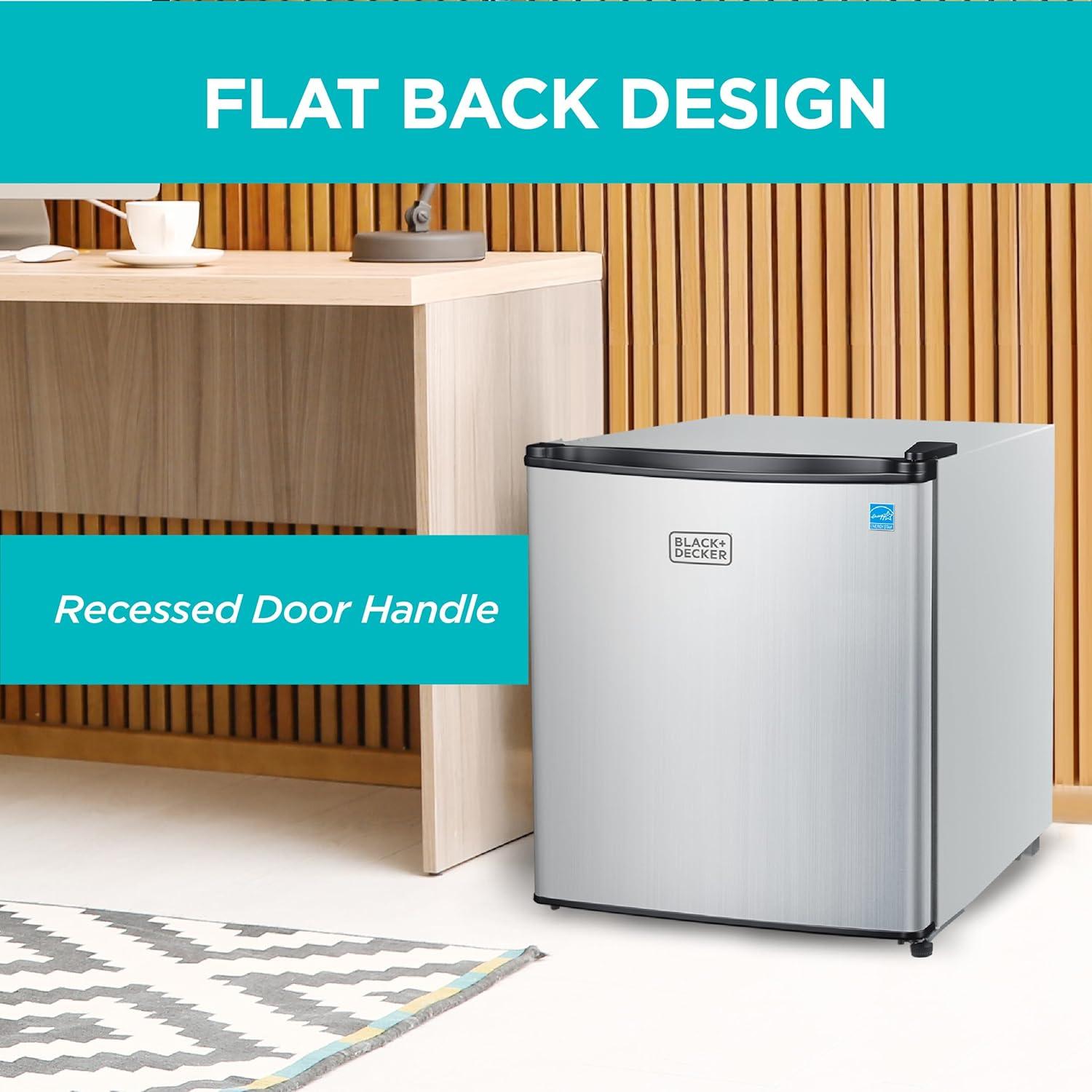 imageBLACKDECKER 25 Cu Ft Compact Refrigerator ENERGY STAR Certified Single Door Mini Fridge with Chiller Compartment Personal Fridge for Home or Dorm Room R600a Refrigerant BCRK25VStainless LookSilver