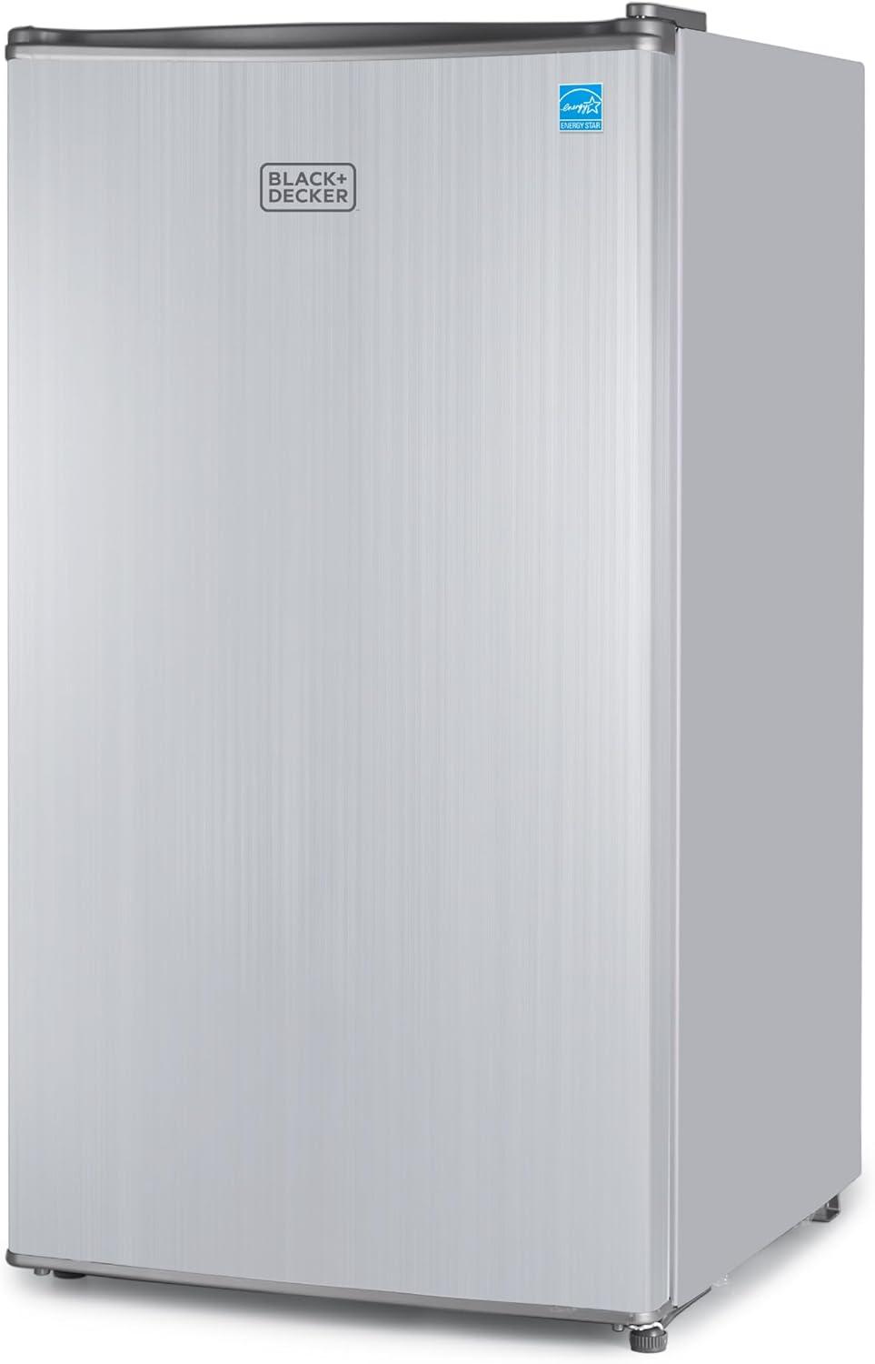 imageBLACKDECKER 25 Cu Ft Compact Refrigerator ENERGY STAR Certified Single Door Mini Fridge with Chiller Compartment Personal Fridge for Home or Dorm Room R600a Refrigerant BCRK25VStainless LookSilver