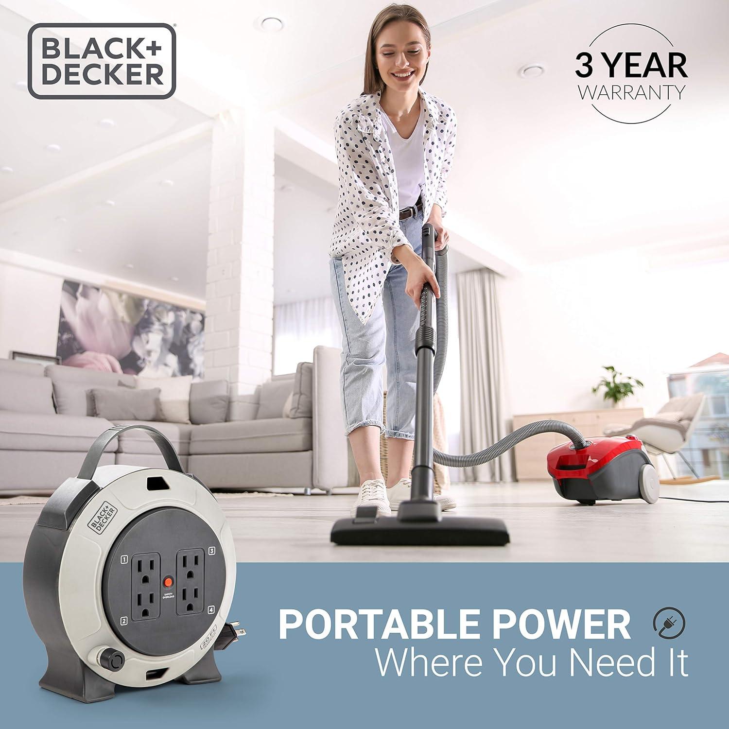 imageBLACKDECKER 25 Ft Retractable Extension Cord Reel with 4 Outlets 2 USB Ports MultiPlug Extension OnOff Switch amp HeavyDuty 16AWG SJT Cable20 ft