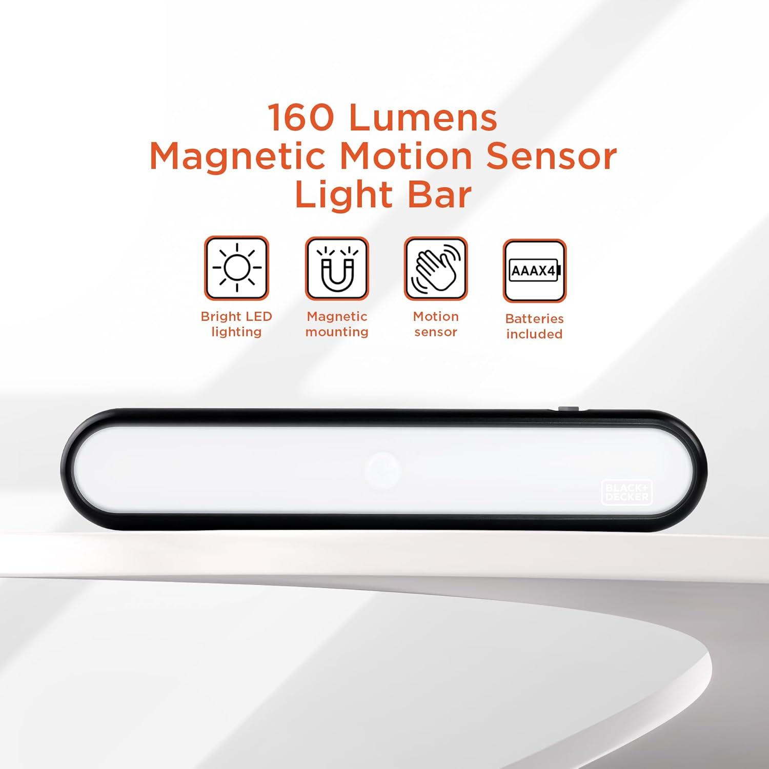 imageBLACKDECKER 2Pack LED Light Bars 160LM Touchless Motion Sensor Lights Magnetic Mount LED Strip Lights Battery Powered Slim Portable Lights for Closet Garage Shelf Indoor1Pack