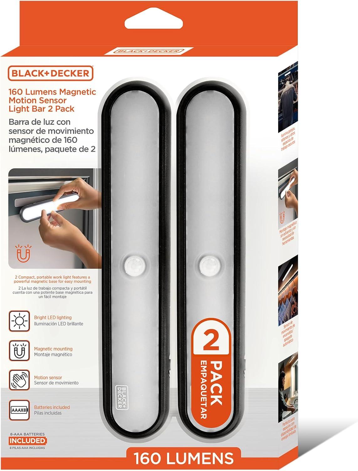 imageBLACKDECKER 2Pack LED Light Bars 160LM Touchless Motion Sensor Lights Magnetic Mount LED Strip Lights Battery Powered Slim Portable Lights for Closet Garage Shelf Indoor2Pack