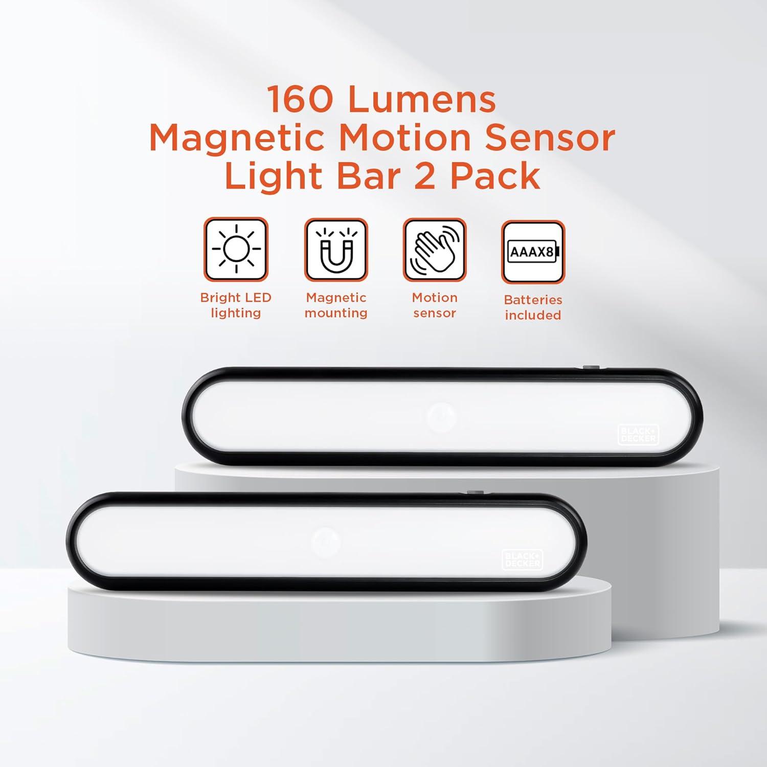 imageBLACKDECKER 2Pack LED Light Bars 160LM Touchless Motion Sensor Lights Magnetic Mount LED Strip Lights Battery Powered Slim Portable Lights for Closet Garage Shelf Indoor2Pack