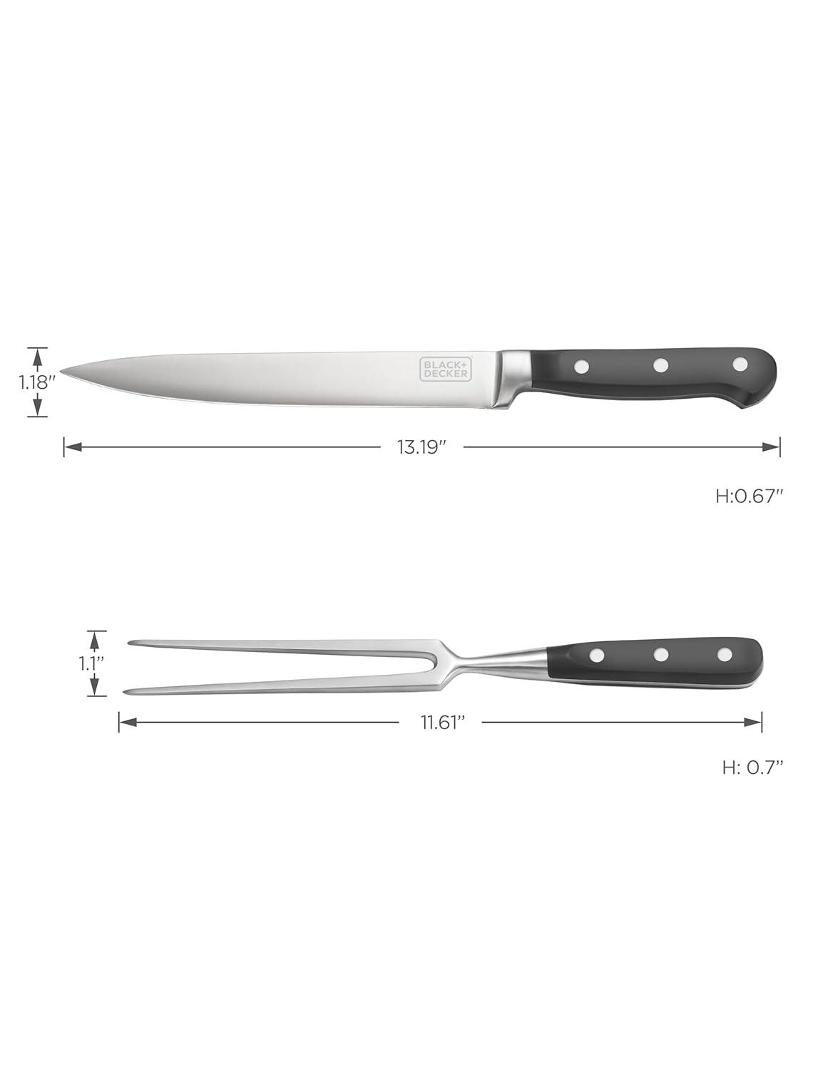 imageBLACKDECKER 2Piece Stainless Steel Carving Knife Set 8 Carving Knife amp 7 Fork Kitchen Knife with 3CR13 Stainless Steel Blade Meat Knife with Black ABS Handles Magnetic Gift Box for Storage