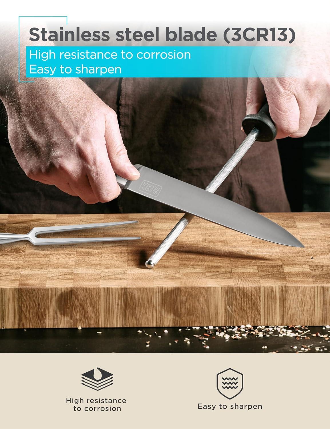 imageBLACKDECKER 2Piece Stainless Steel Carving Knife Set 8 Carving Knife amp 7 Fork Kitchen Knife with 3CR13 Stainless Steel Blade Meat Knife with Black ABS Handles Magnetic Gift Box for Storage