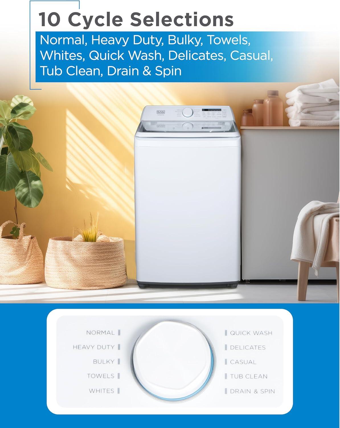 imageBLACKDECKER 30 Cu Ft Portable Washer 265 lb Capacity Washing Machine 6 Cycles Quick Connect Sink Adapter and Drain Hose Included Transparent Lid amp LED Display BPW30MW White41 Cu Ft