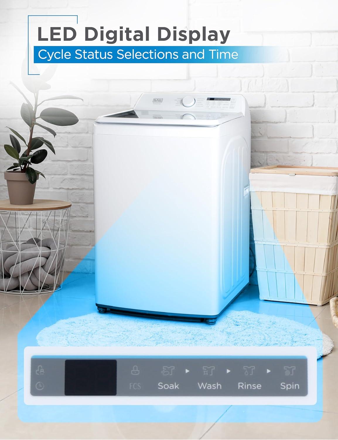imageBLACKDECKER 30 Cu Ft Portable Washer 265 lb Capacity Washing Machine 6 Cycles Quick Connect Sink Adapter and Drain Hose Included Transparent Lid amp LED Display BPW30MW White41 Cu Ft