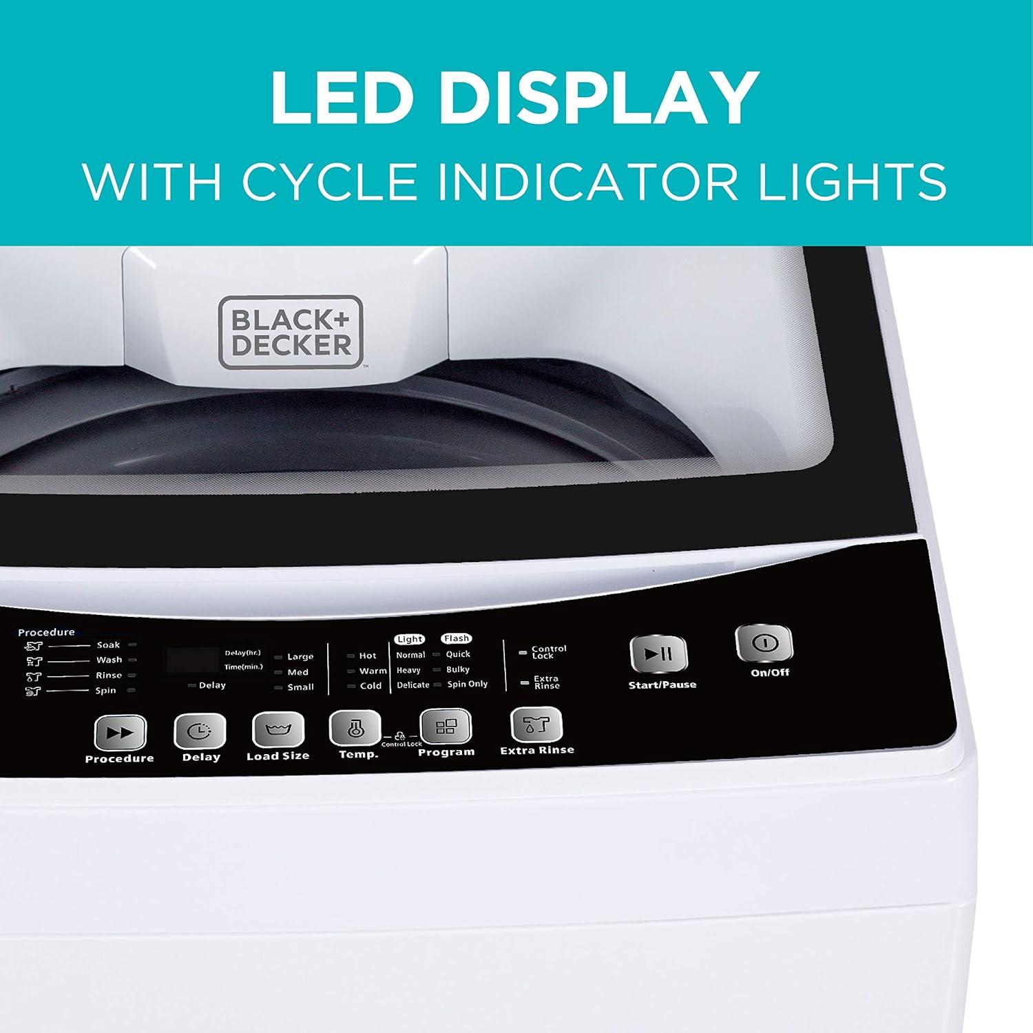 imageBLACKDECKER 30 Cu Ft Portable Washer 265 lb Capacity Washing Machine 6 Cycles Quick Connect Sink Adapter and Drain Hose Included Transparent Lid amp LED Display BPW30MW White17 Cu Ft