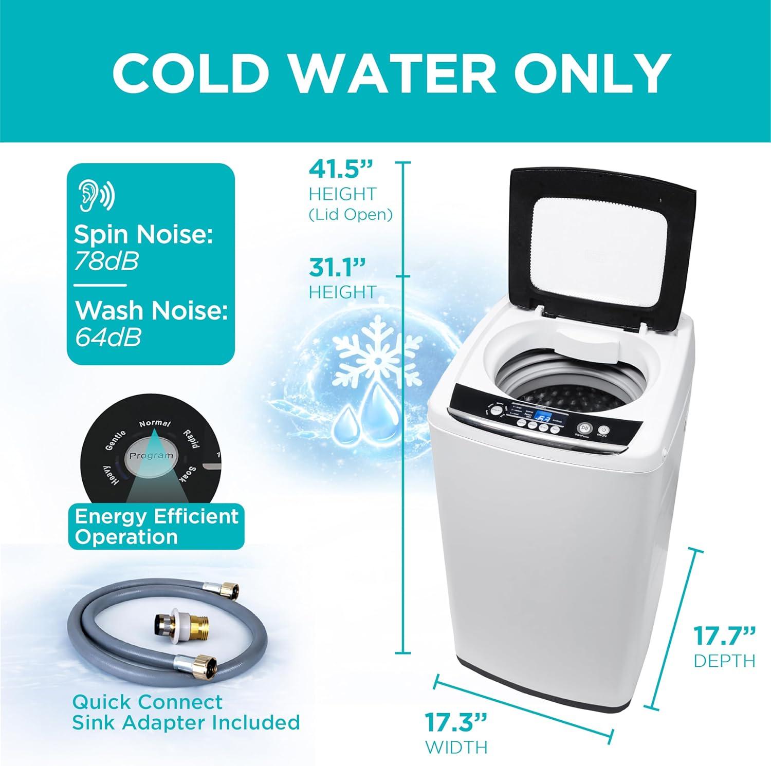 imageBLACKDECKER 30 Cu Ft Portable Washer 265 lb Capacity Washing Machine 6 Cycles Quick Connect Sink Adapter and Drain Hose Included Transparent Lid amp LED Display BPW30MW White09 Cu Ft