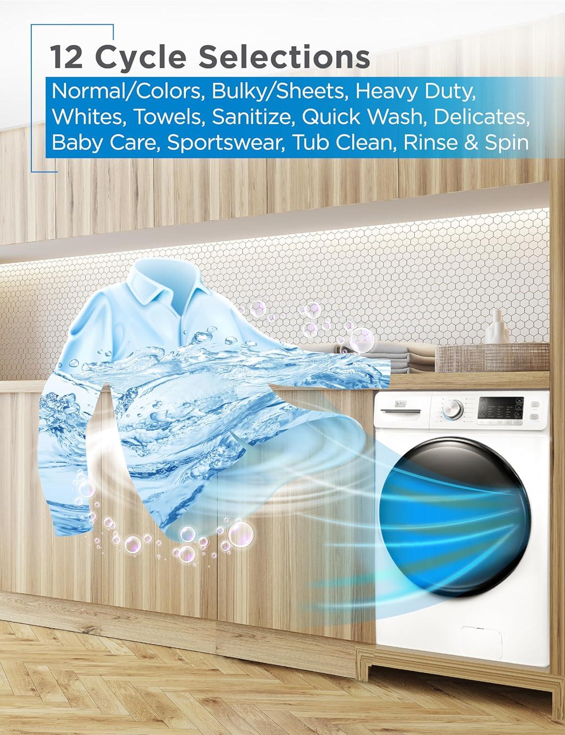 imageBLACKDECKER 30 Cu Ft Portable Washer 265 lb Capacity Washing Machine 6 Cycles Quick Connect Sink Adapter and Drain Hose Included Transparent Lid amp LED Display BPW30MW White45 Cu Ft