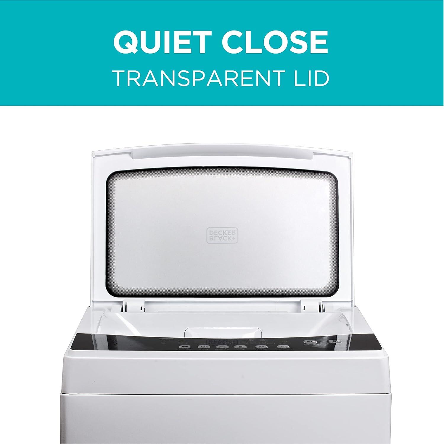 imageBLACKDECKER 30 Cu Ft Portable Washer 265 lb Capacity Washing Machine 6 Cycles Quick Connect Sink Adapter and Drain Hose Included Transparent Lid amp LED Display BPW30MW White30 Cu Ft