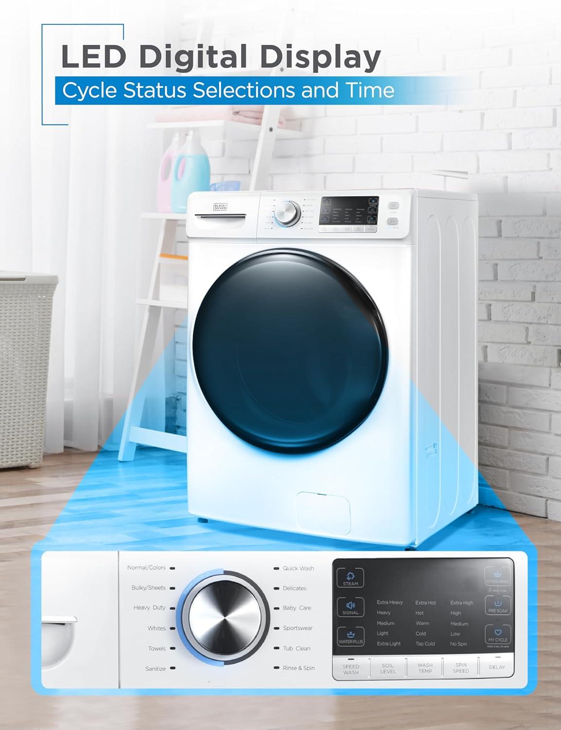 imageBLACKDECKER 30 Cu Ft Portable Washer 265 lb Capacity Washing Machine 6 Cycles Quick Connect Sink Adapter and Drain Hose Included Transparent Lid amp LED Display BPW30MW White45 Cu Ft