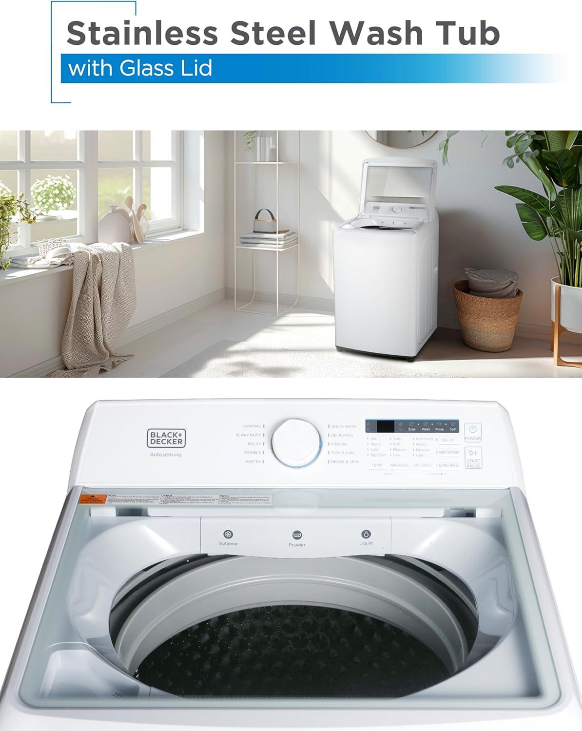 imageBLACKDECKER 30 Cu Ft Portable Washer 265 lb Capacity Washing Machine 6 Cycles Quick Connect Sink Adapter and Drain Hose Included Transparent Lid amp LED Display BPW30MW White41 Cu Ft