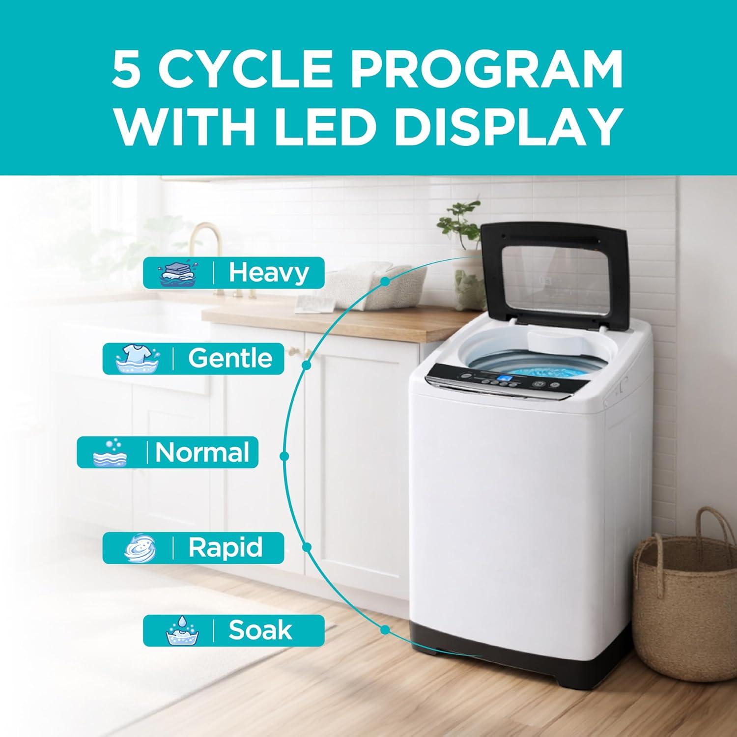 imageBLACKDECKER 30 Cu Ft Portable Washer 265 lb Capacity Washing Machine 6 Cycles Quick Connect Sink Adapter and Drain Hose Included Transparent Lid amp LED Display BPW30MW White09 Cu Ft