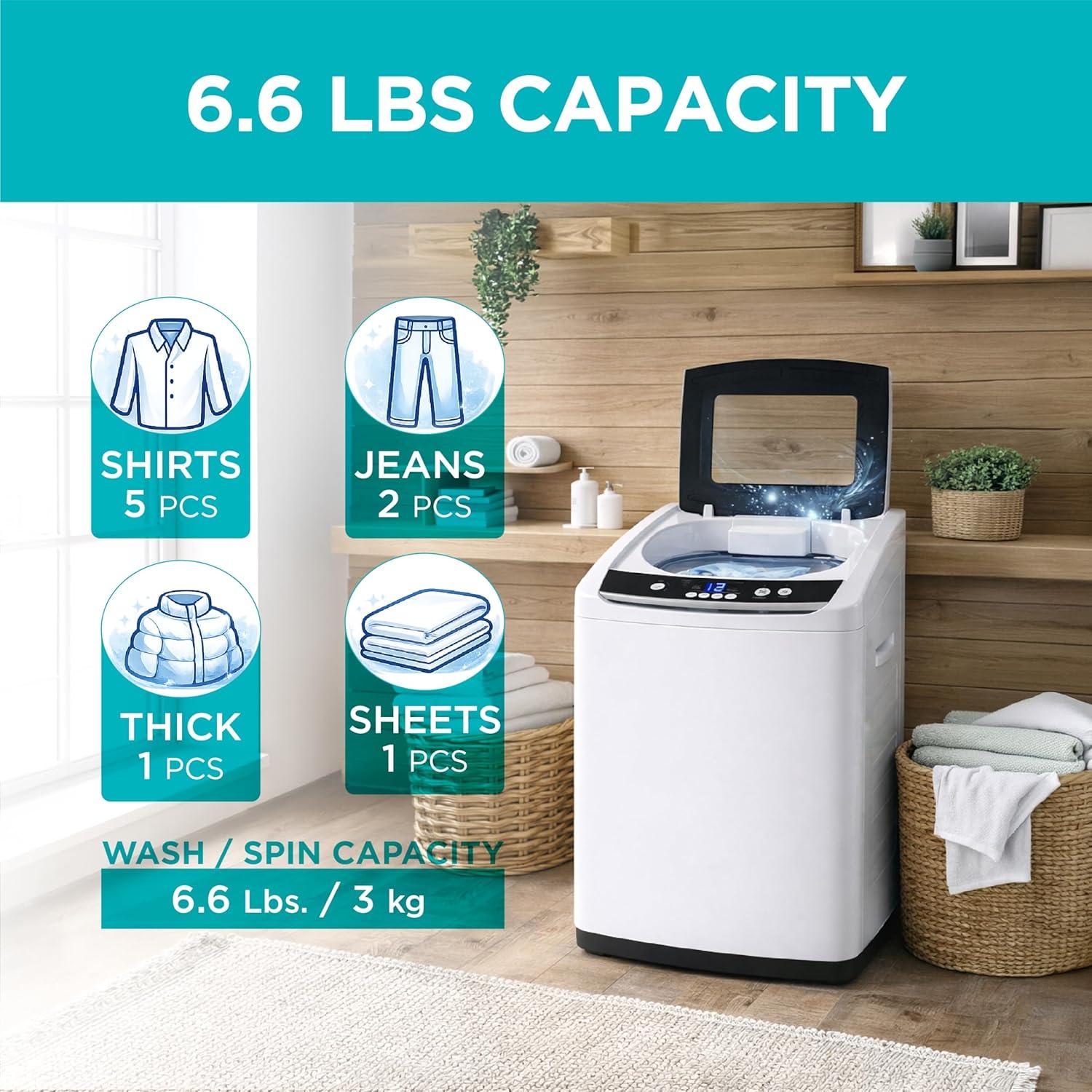 imageBLACKDECKER 30 Cu Ft Portable Washer 265 lb Capacity Washing Machine 6 Cycles Quick Connect Sink Adapter and Drain Hose Included Transparent Lid amp LED Display BPW30MW White09 Cu Ft