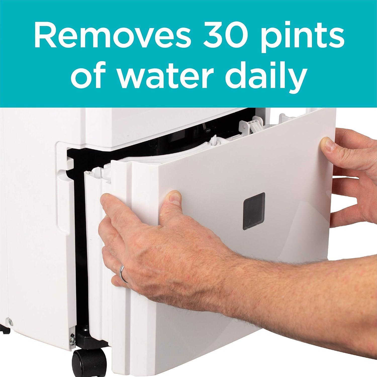imageBLACKDECKER 30Pint Portable Dehumidifier Dehumidifier for Home up to 3000 Sq Ft Coverage For Basement and Medium to Large Spaces Removable Bucket and Drain Hose Included BDT30MTB White
