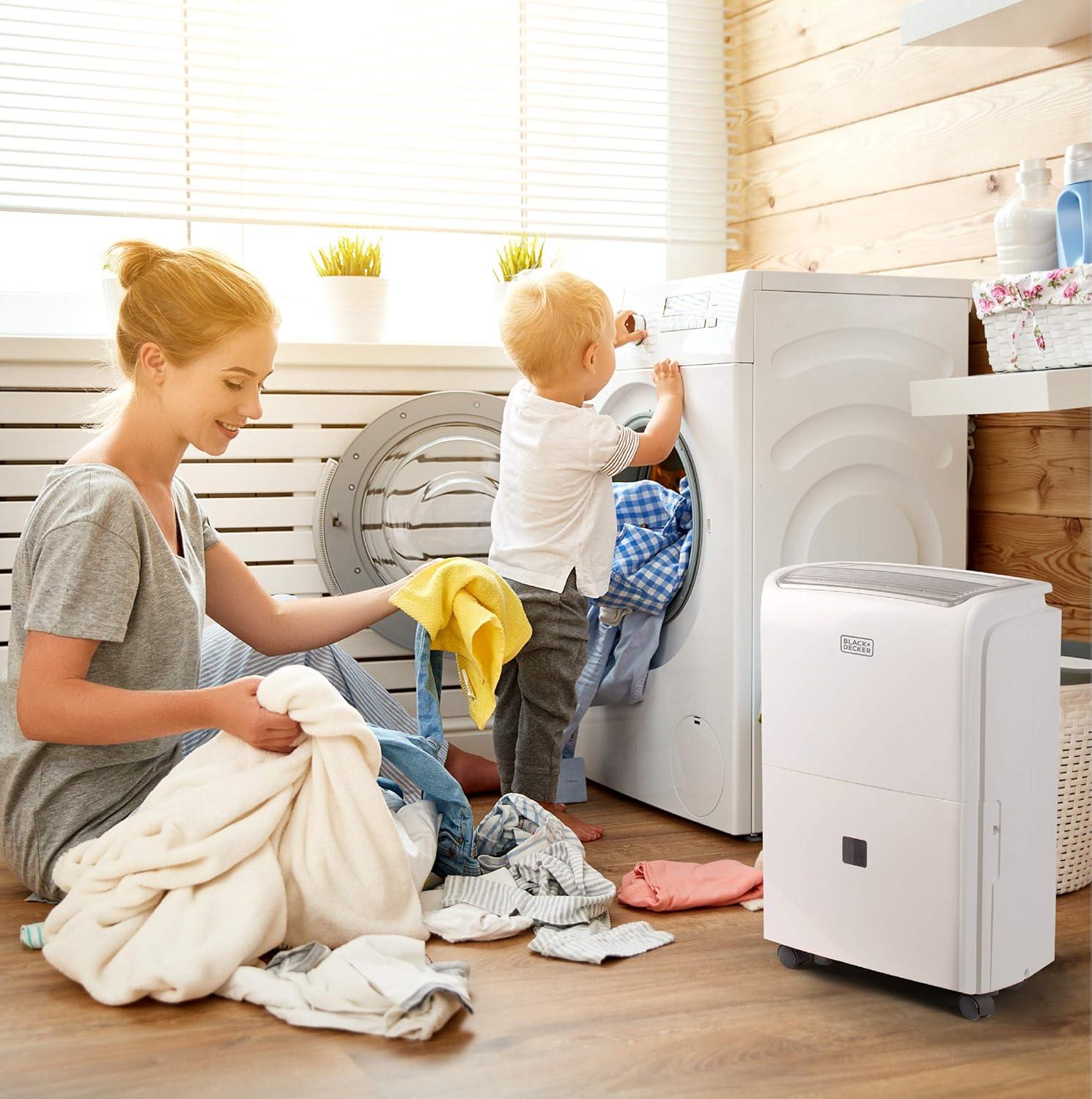 imageBLACKDECKER 30Pint Portable Dehumidifier Dehumidifier for Home up to 3000 Sq Ft Coverage For Basement and Medium to Large Spaces Removable Bucket and Drain Hose Included BDT30MTB White