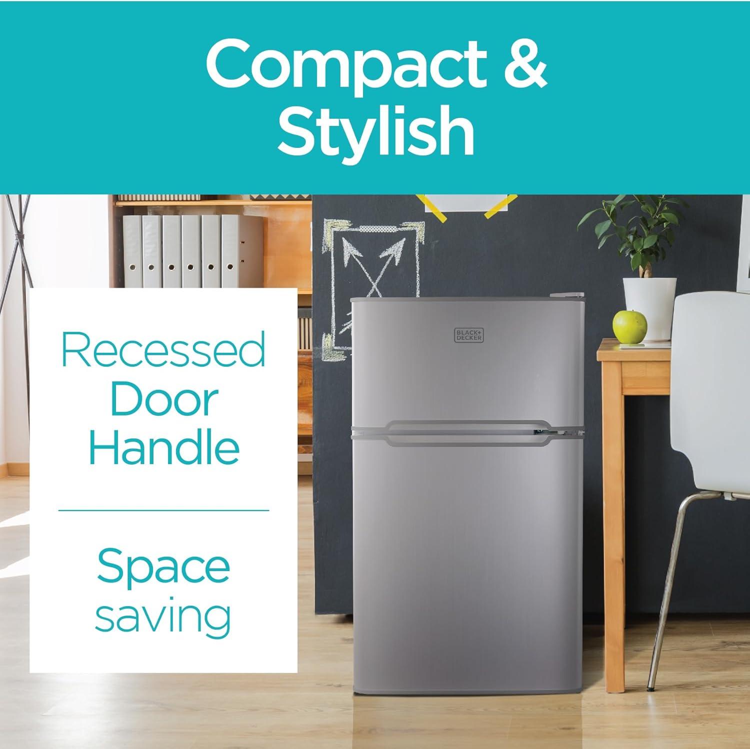 imageBLACKDECKER 31 Cu Ft Compact Two Door Refrigerator with Freezer ENERGY STAR Certified Mini Fridge 09 Cu Ft Freezer Interior Light R600a Refrigerant BCRDK32V VCM Stainless LookVCM