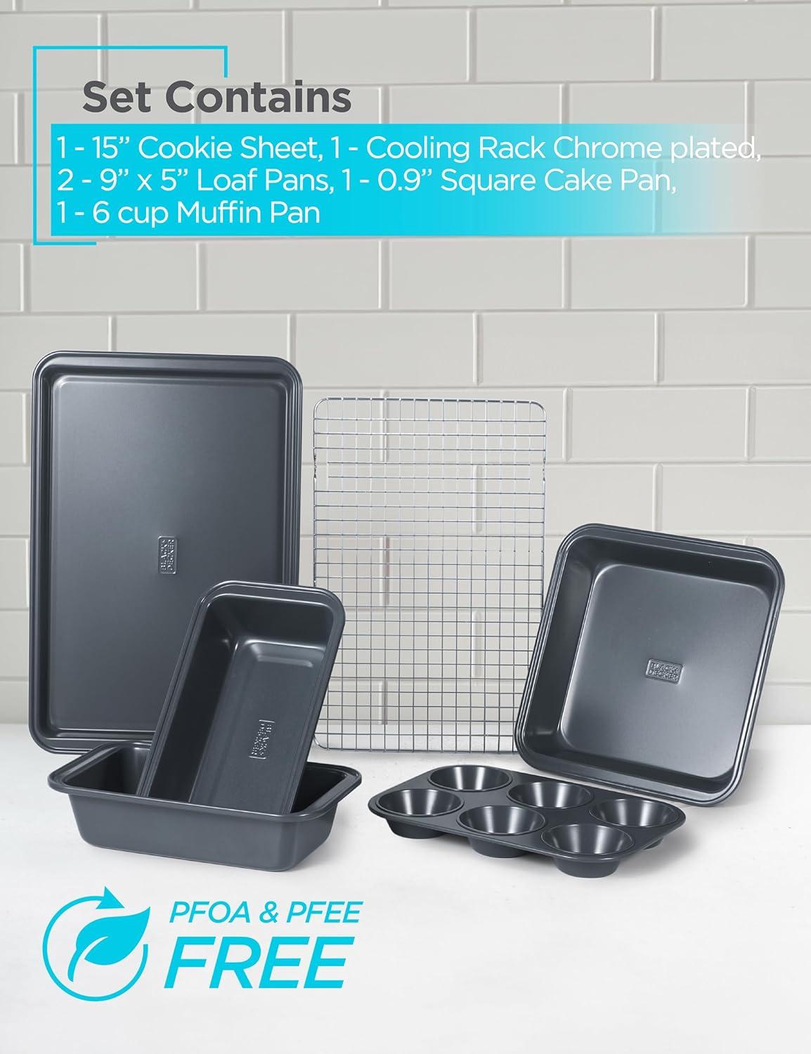 imageBLACKDECKER 3Piece Carbon Steel Baking Sheet Set Includes 13 15 17 Cookie Sheets for Baking 04mm Carbon Steel Baking Pans Set with Ceramic NonStick Coating PFOA amp PTFE Free Black Finish6Piece