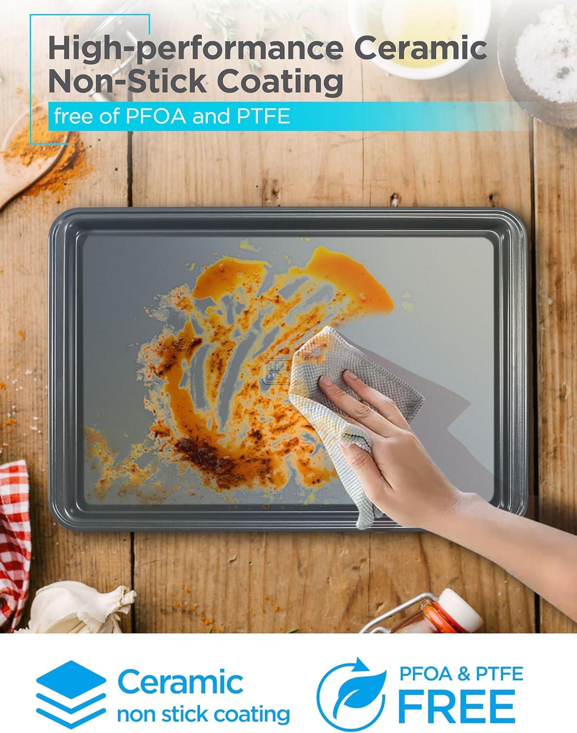 imageBLACKDECKER 3Piece Carbon Steel Baking Sheet Set Includes 13 15 17 Cookie Sheets for Baking 04mm Carbon Steel Baking Pans Set with Ceramic NonStick Coating PFOA amp PTFE Free Black Finish3Piece