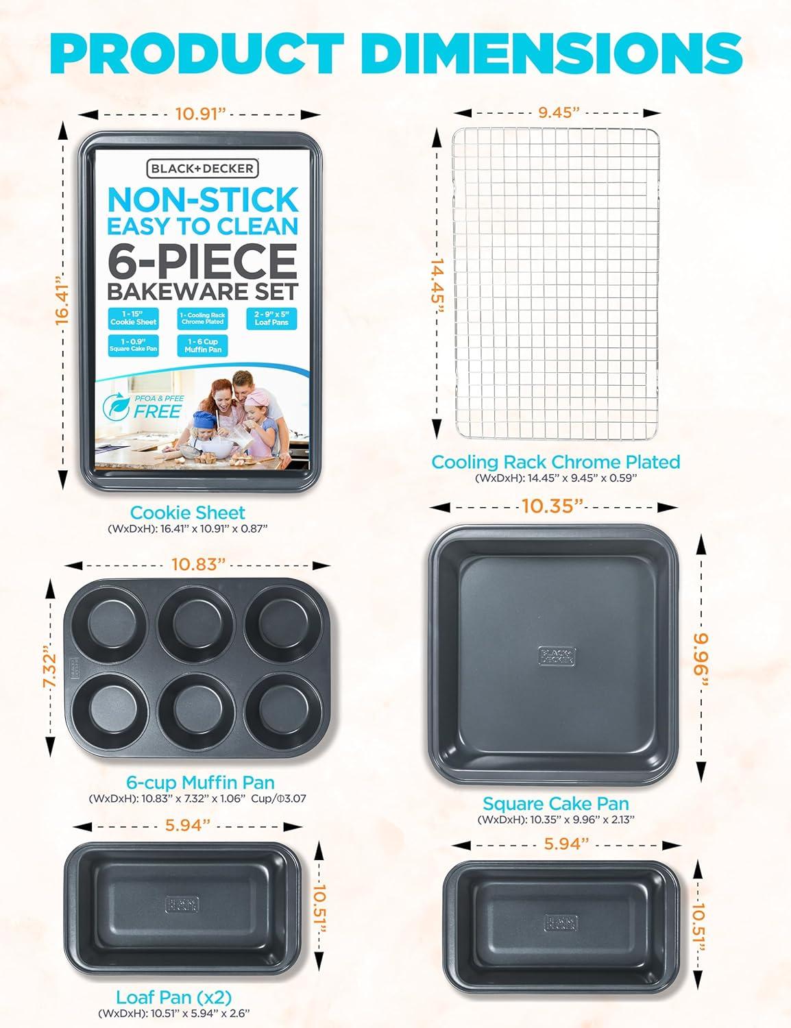 imageBLACKDECKER 3Piece Carbon Steel Baking Sheet Set Includes 13 15 17 Cookie Sheets for Baking 04mm Carbon Steel Baking Pans Set with Ceramic NonStick Coating PFOA amp PTFE Free Black Finish6Piece
