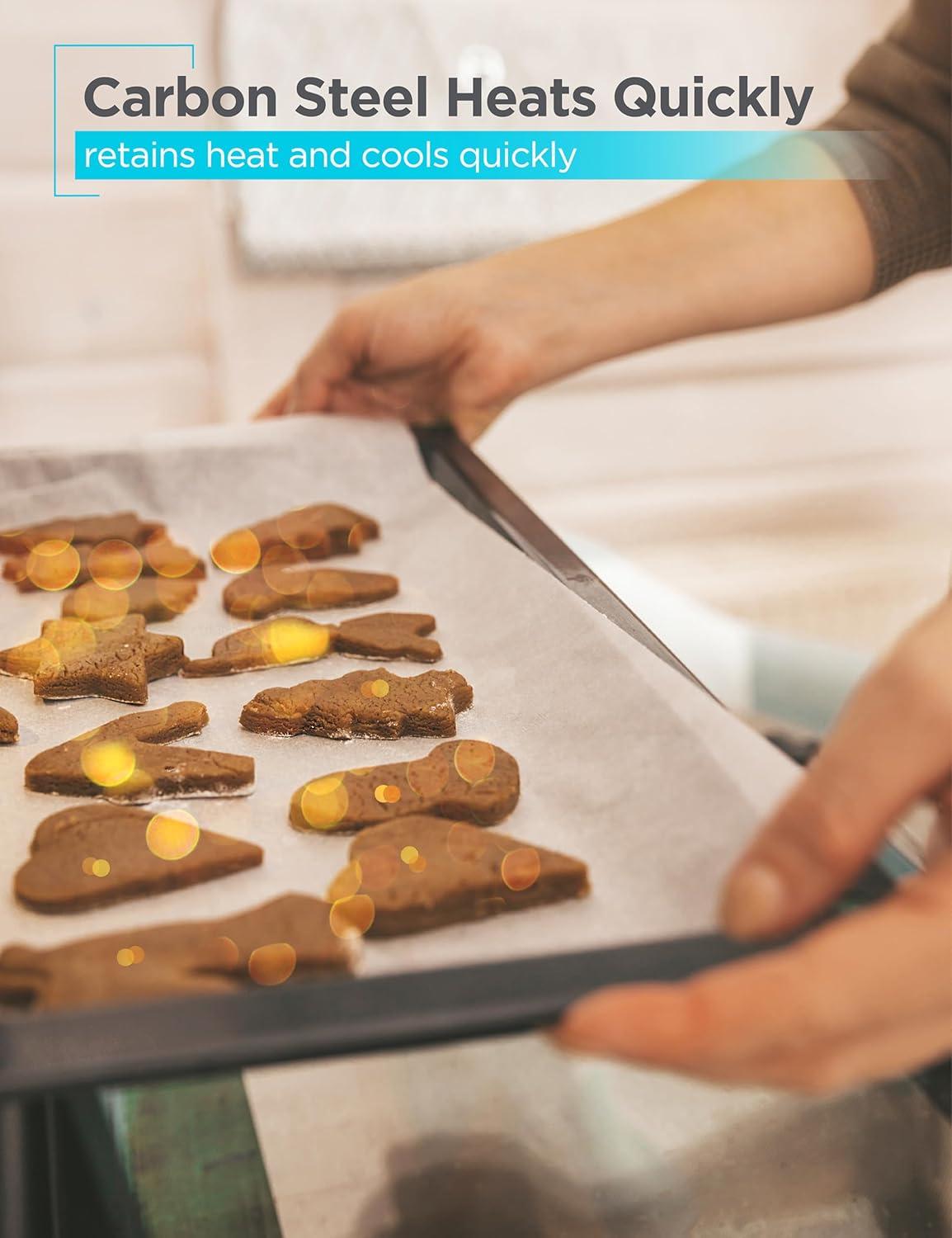 imageBLACKDECKER 3Piece Carbon Steel Baking Sheet Set Includes 13 15 17 Cookie Sheets for Baking 04mm Carbon Steel Baking Pans Set with Ceramic NonStick Coating PFOA amp PTFE Free Black Finish6Piece