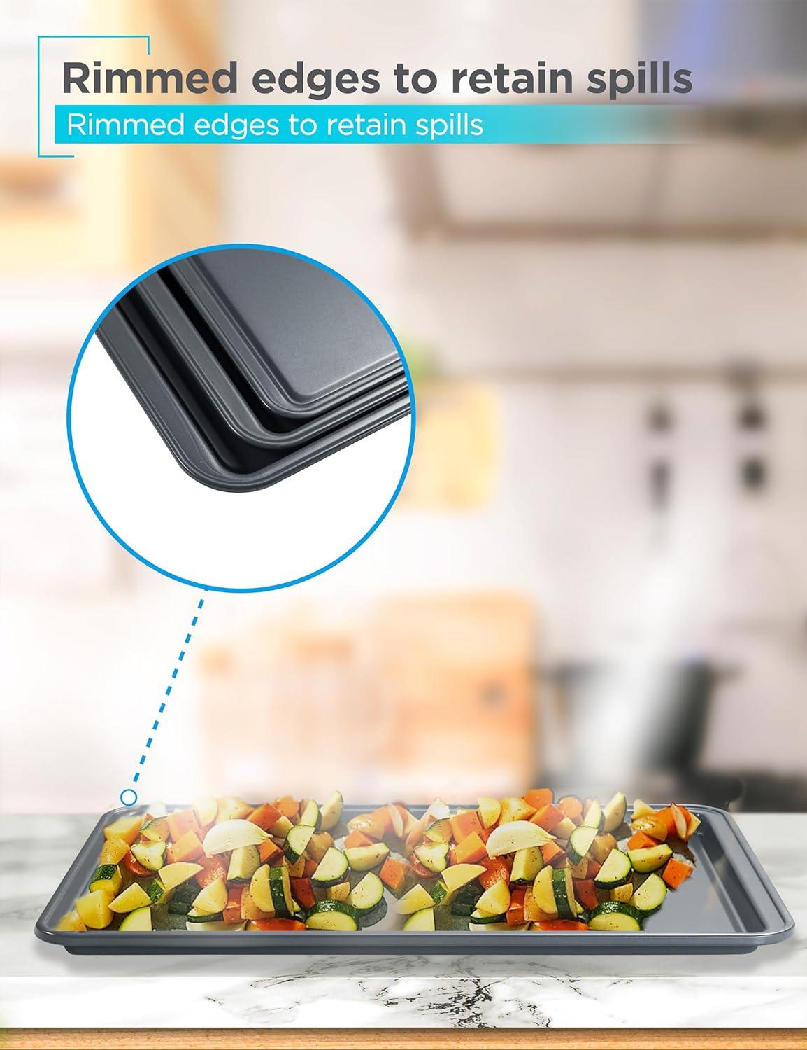 imageBLACKDECKER 3Piece Carbon Steel Baking Sheet Set Includes 13 15 17 Cookie Sheets for Baking 04mm Carbon Steel Baking Pans Set with Ceramic NonStick Coating PFOA amp PTFE Free Black Finish3Piece