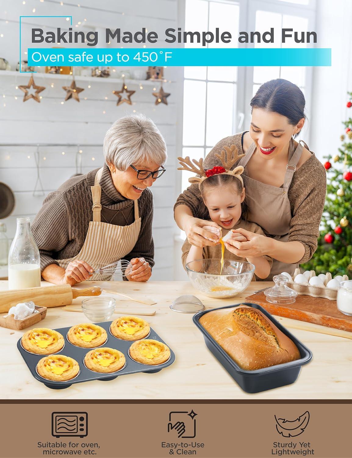 imageBLACKDECKER 3Piece Carbon Steel Baking Sheet Set Includes 13 15 17 Cookie Sheets for Baking 04mm Carbon Steel Baking Pans Set with Ceramic NonStick Coating PFOA amp PTFE Free Black Finish6Piece