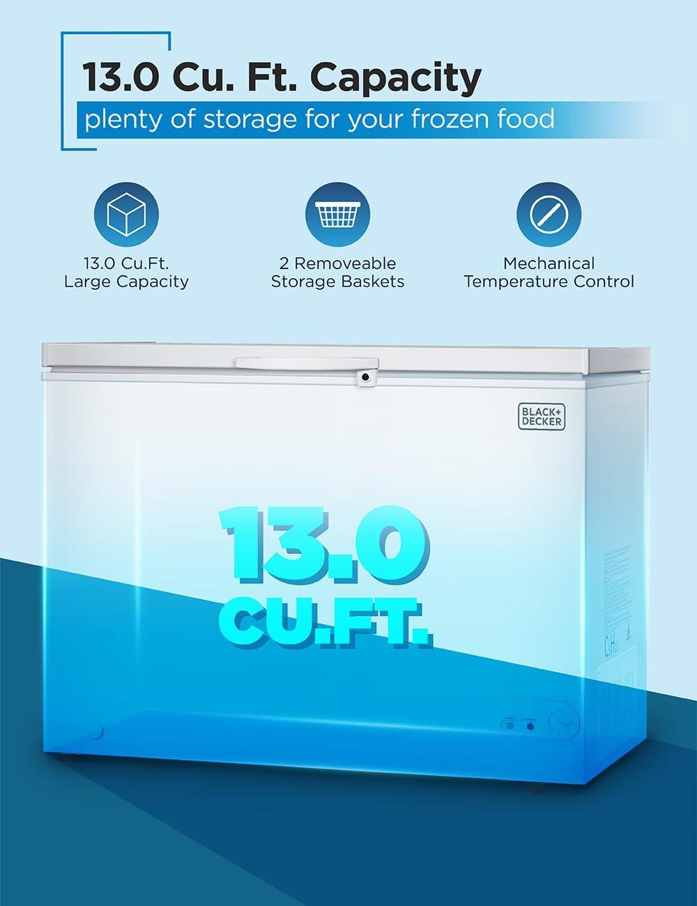 imageBLACKDECKER 50 Cu Ft Chest Freezer Holds up to 175 Lbs of Frozen Food with Organizer Basket13 Cu Ft
