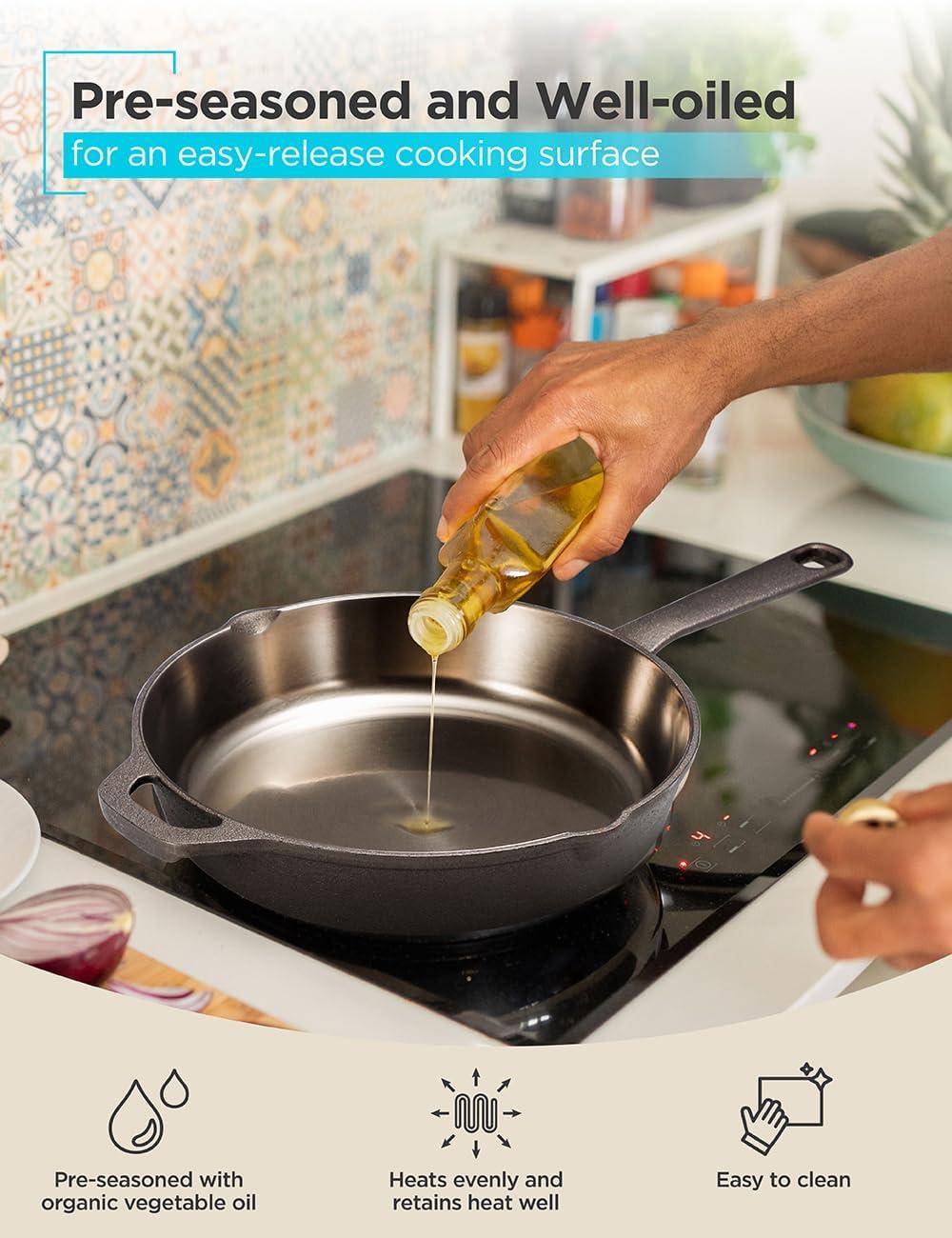 imageBLACKDECKER 5Quart Cast Iron Dutch Oven with 1025Inch Skillet Lid PreSeasoned Cast Iron Cookware with Bronze Finish amp Polished Interior Works on All Cooktops Including Induction Oven amp Grill Safe BDK202BR BronzeSkillet