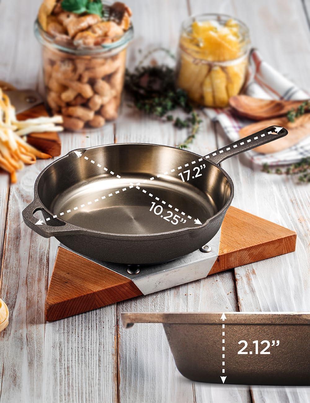 imageBLACKDECKER 5Quart Cast Iron Dutch Oven with 1025Inch Skillet Lid PreSeasoned Cast Iron Cookware with Bronze Finish amp Polished Interior Works on All Cooktops Including Induction Oven amp Grill Safe BDK202BR BronzeSkillet