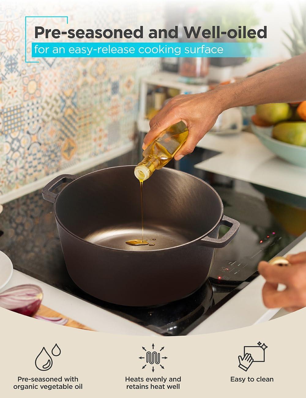 imageBLACKDECKER 5Quart Cast Iron Dutch Oven with 1025Inch Skillet Lid PreSeasoned Cast Iron Cookware with Bronze Finish amp Polished Interior Works on All Cooktops Including Induction Oven amp Grill Safe BDK202BR BronzeDutch Oven