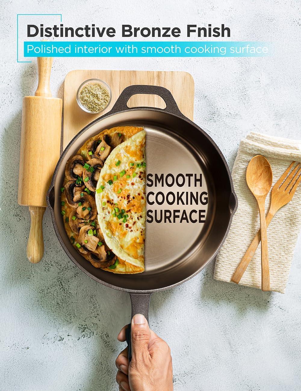 imageBLACKDECKER 5Quart Cast Iron Dutch Oven with 1025Inch Skillet Lid PreSeasoned Cast Iron Cookware with Bronze Finish amp Polished Interior Works on All Cooktops Including Induction Oven amp Grill Safe BDK202BR BronzeSkillet