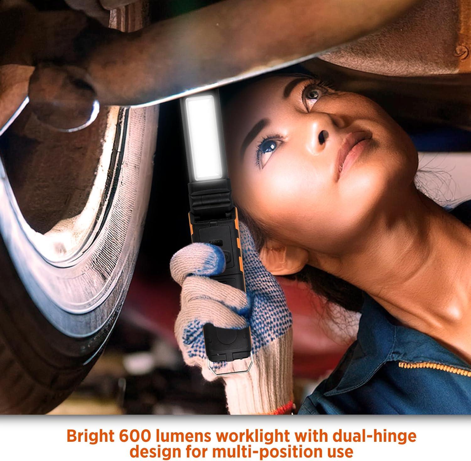 imageBLACKDECKER 600 Lumens Work Light 250 Lumens Flashlight amp Power Bank 32 Hour Rechargeable Utility LED Light 270 DualHinge IP44 WeatherResistant Dimmable SOS Mode Magnetic Mount amp Hanging