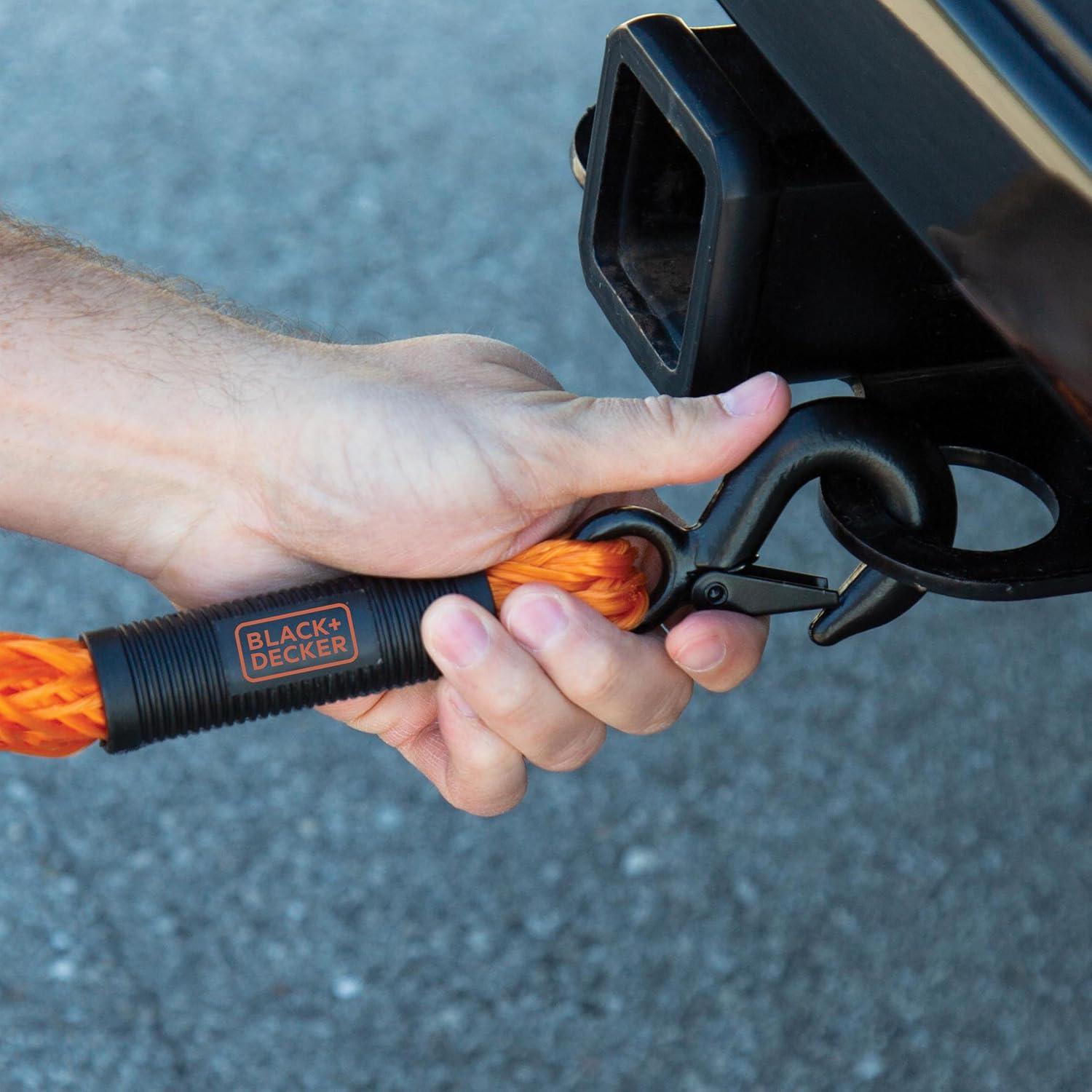 imageBLACKDECKER BD1002 BlackOrange 2 x 20 Tow Strap HeavyDuty 9000 lb Break Strength for Emergency OffRoad TowingTow Rope