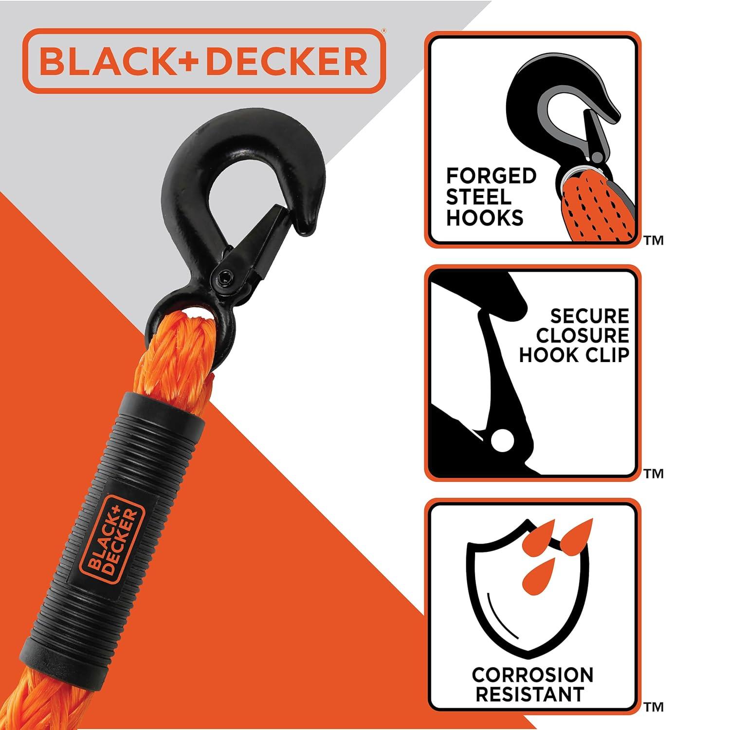 imageBLACKDECKER BD1002 BlackOrange 2 x 20 Tow Strap HeavyDuty 9000 lb Break Strength for Emergency OffRoad TowingTow Rope