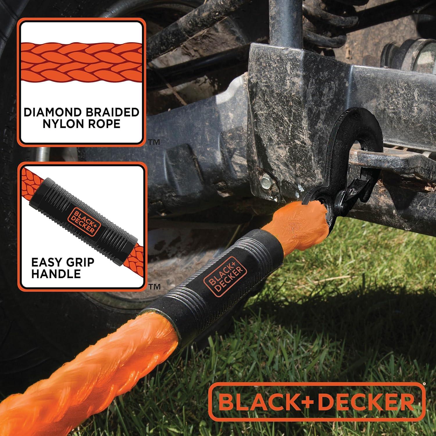 imageBLACKDECKER BD1002 BlackOrange 2 x 20 Tow Strap HeavyDuty 9000 lb Break Strength for Emergency OffRoad TowingTow Rope