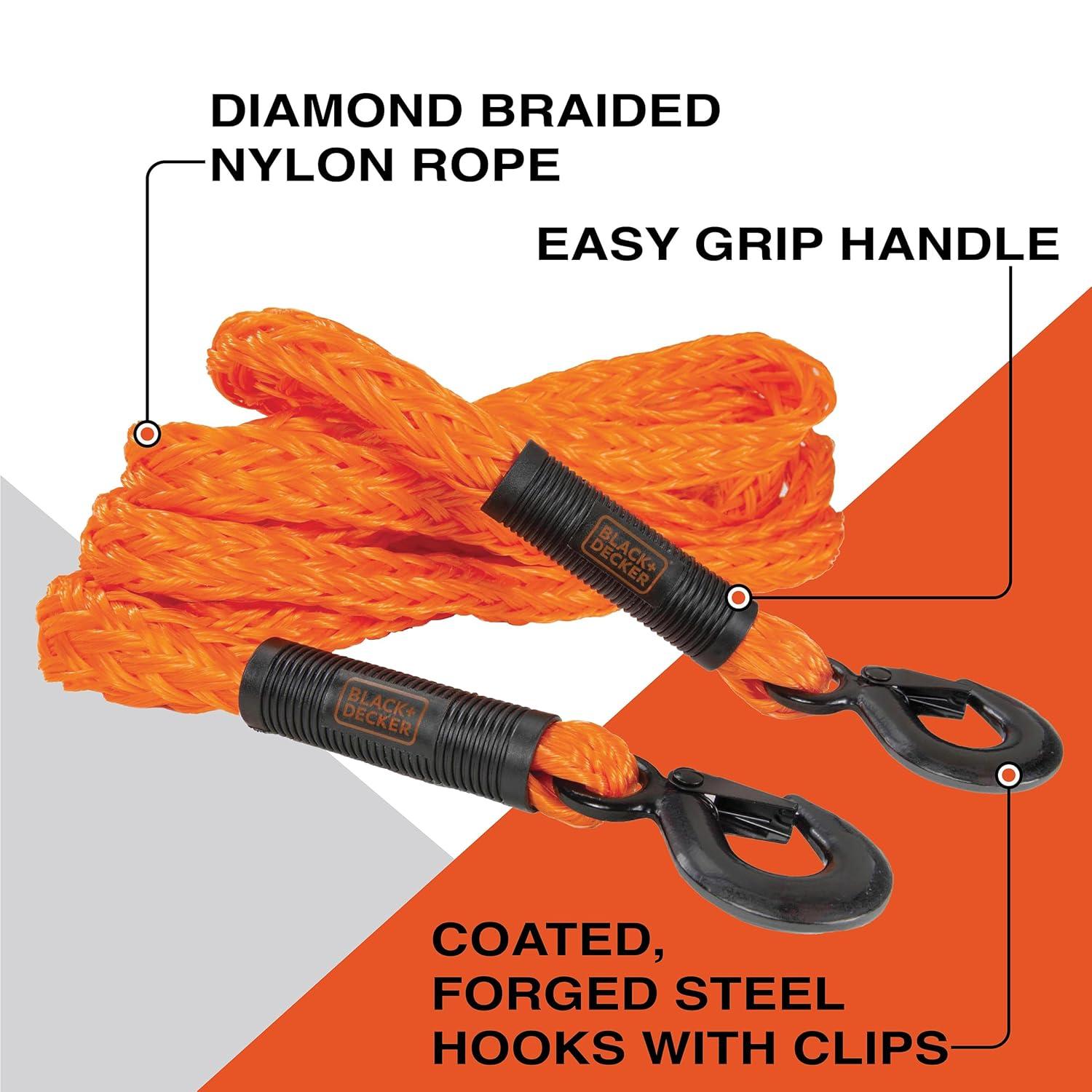 imageBLACKDECKER BD1002 BlackOrange 2 x 20 Tow Strap HeavyDuty 9000 lb Break Strength for Emergency OffRoad TowingTow Rope