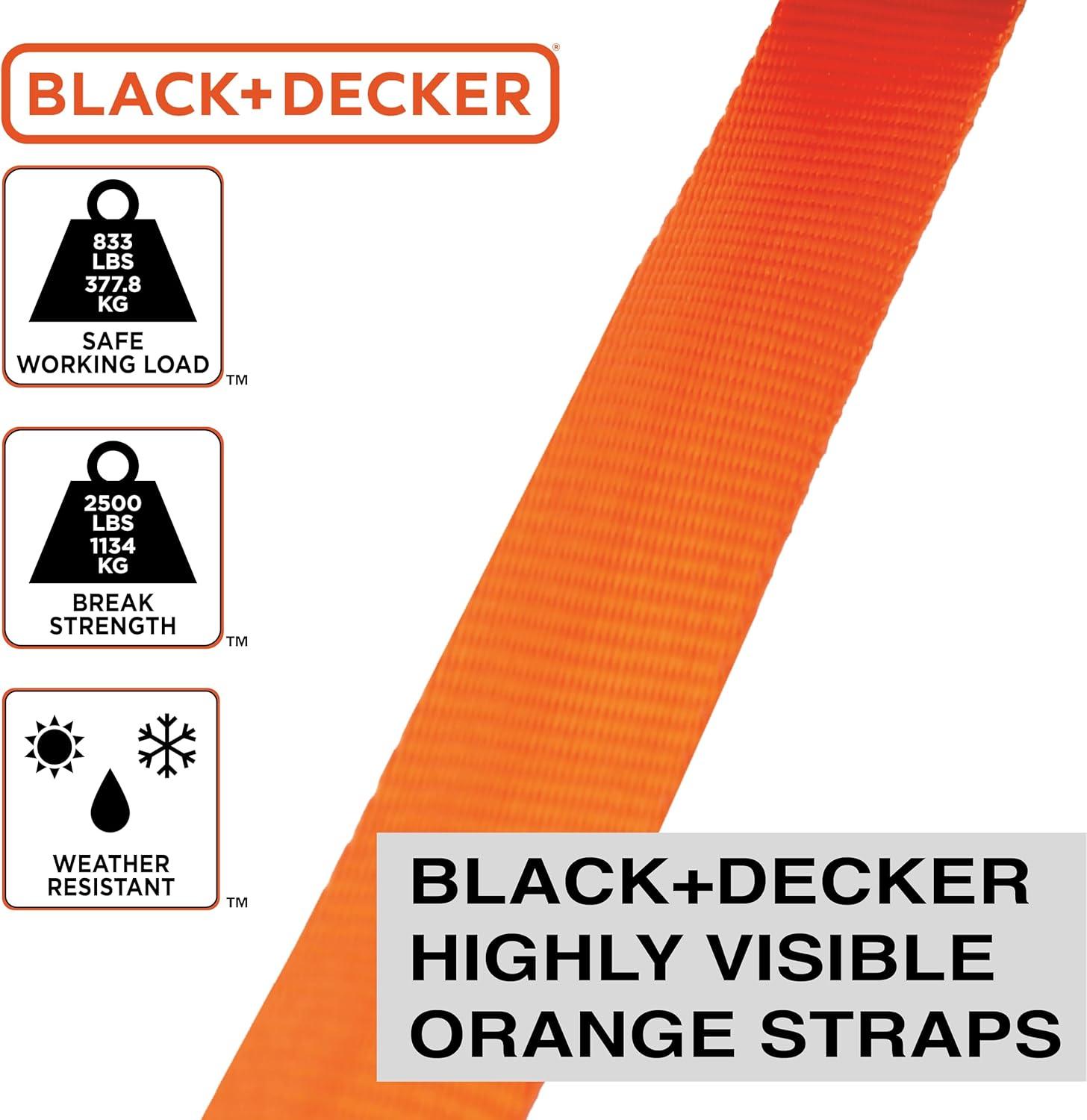 imageBLACKDECKER BD1005 BlackOrange 1 x 10 Ratchet Tie Down Straps 300 lb Safe Working Load 900 lb Break Strength 4 Pack1 x 10 Heavy Duty