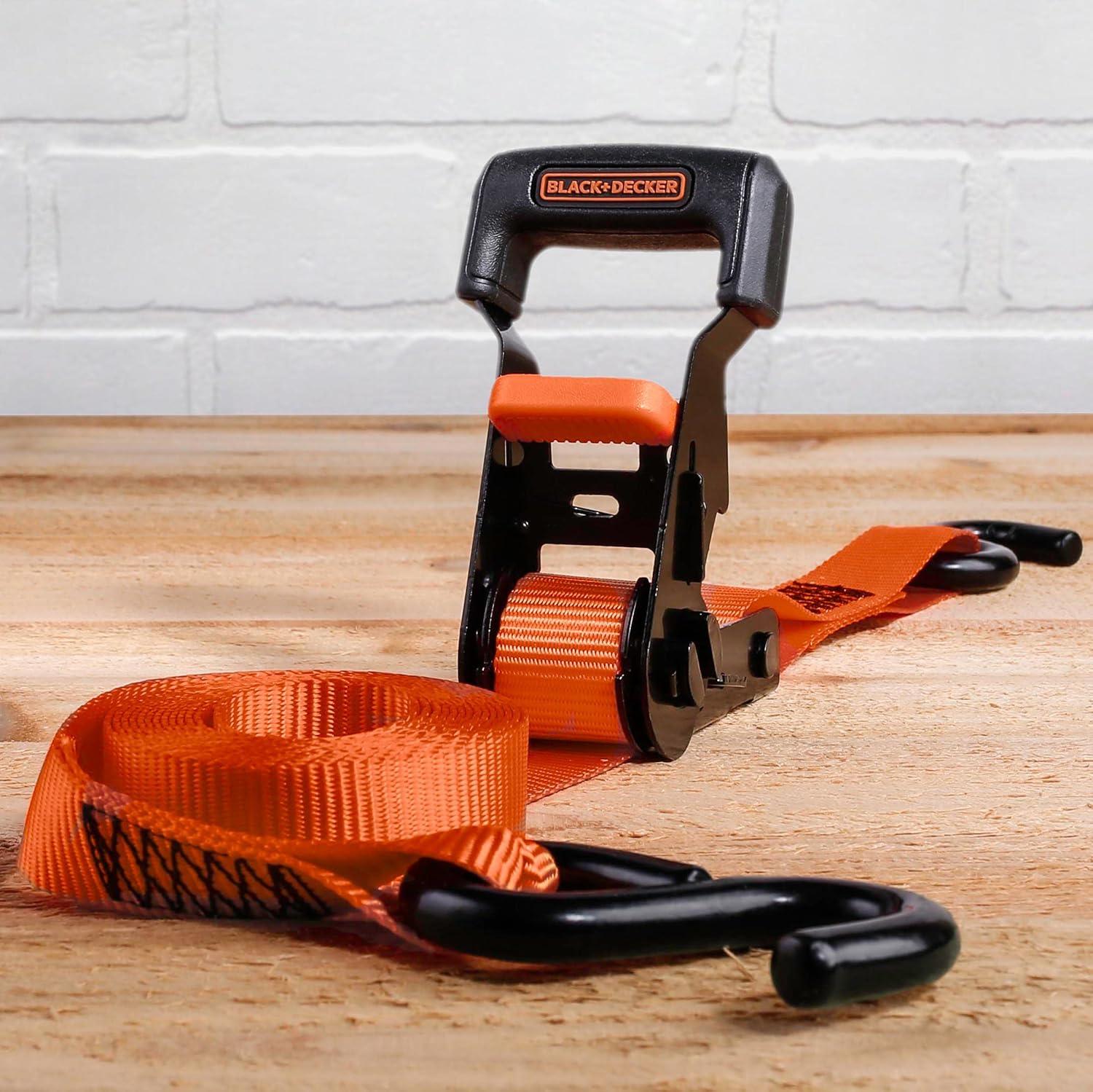 imageBLACKDECKER BD1005 BlackOrange 1 x 10 Ratchet Tie Down Straps 300 lb Safe Working Load 900 lb Break Strength 4 Pack1 x 10 Heavy Duty