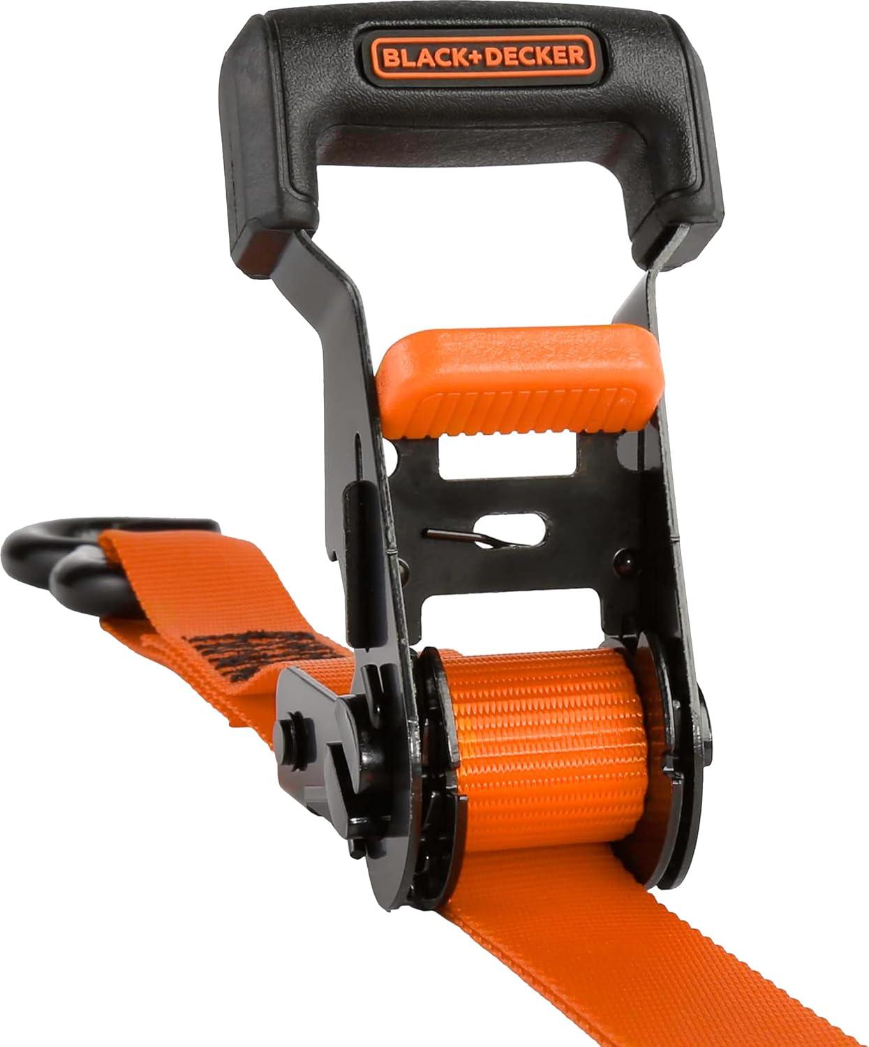 imageBLACKDECKER BD1005 BlackOrange 1 x 10 Ratchet Tie Down Straps 300 lb Safe Working Load 900 lb Break Strength 4 Pack1 x 10 Heavy Duty