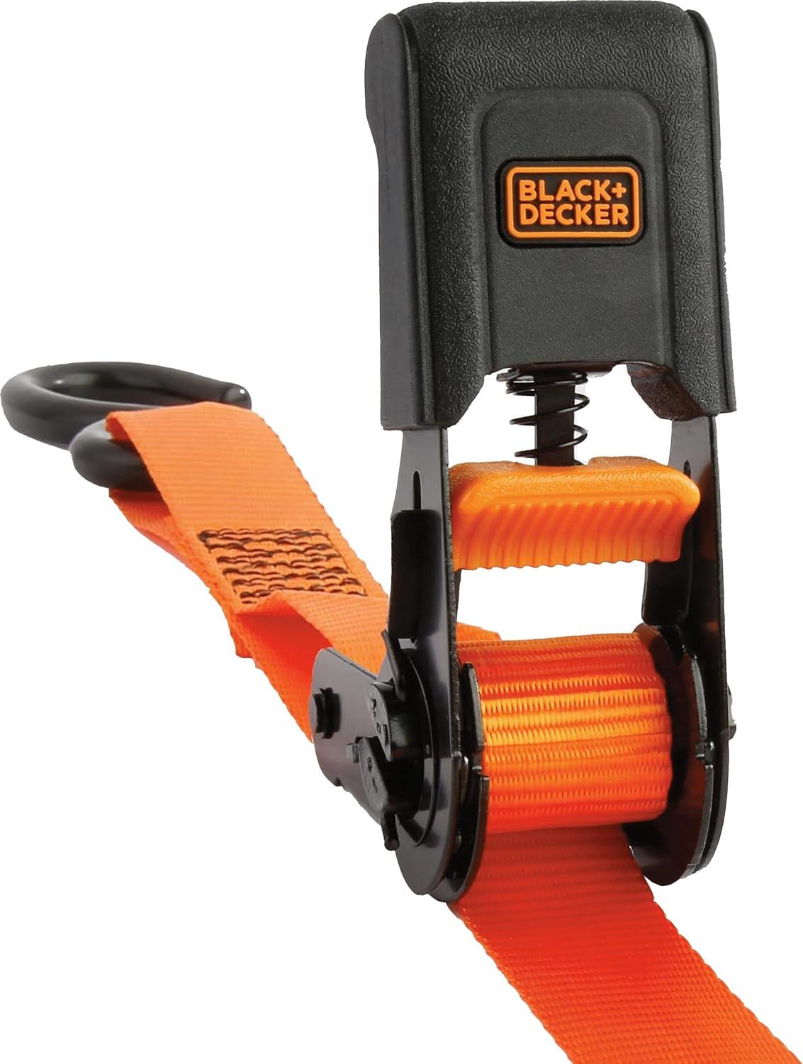 imageBLACKDECKER BD1005 BlackOrange 1 x 10 Ratchet Tie Down Straps 300 lb Safe Working Load 900 lb Break Strength 4 Pack1 x 12 Mid Duty