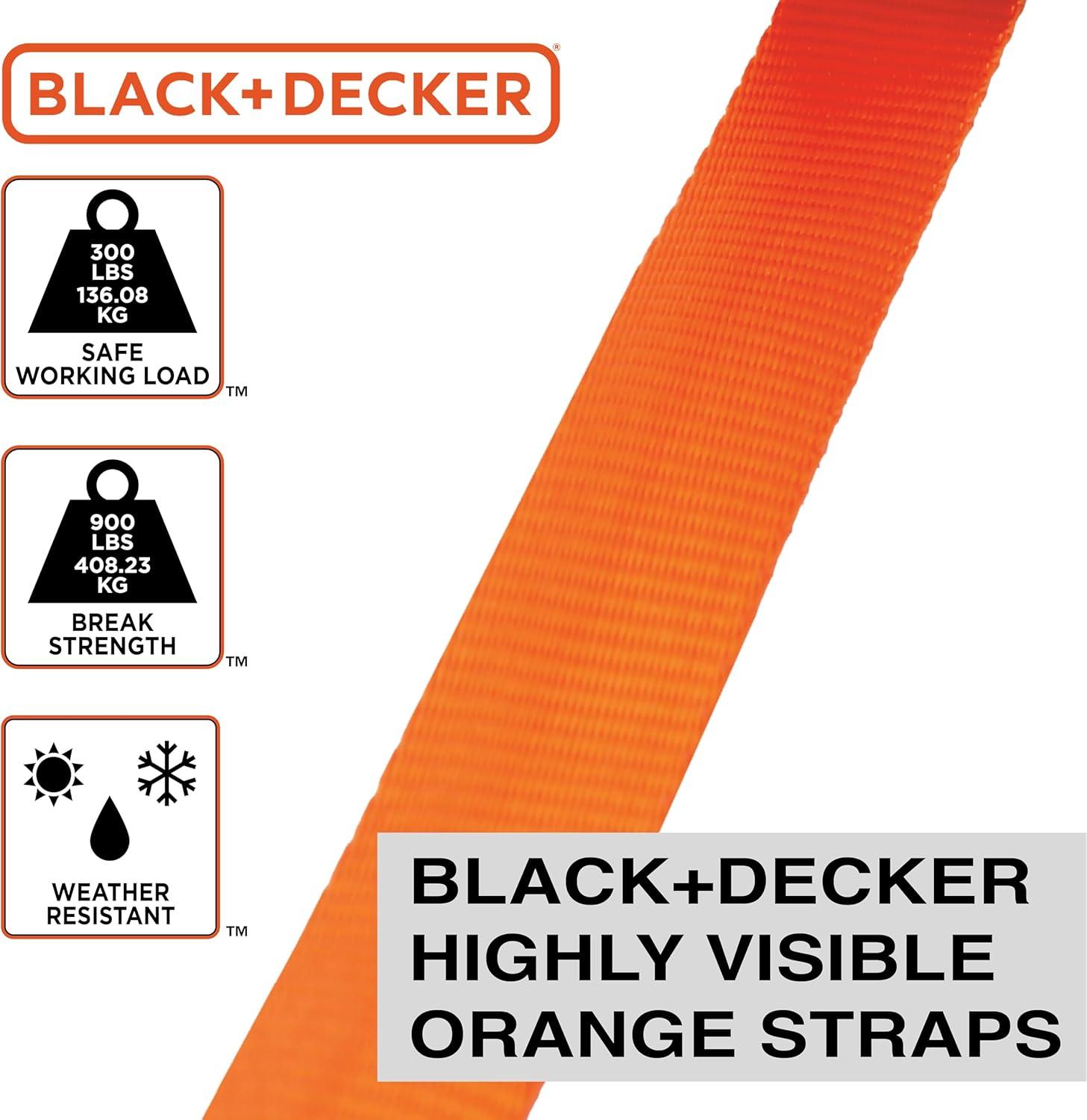 imageBLACKDECKER BD1005 BlackOrange 1 x 10 Ratchet Tie Down Straps 300 lb Safe Working Load 900 lb Break Strength 4 PackRatchet Tie Down Straps